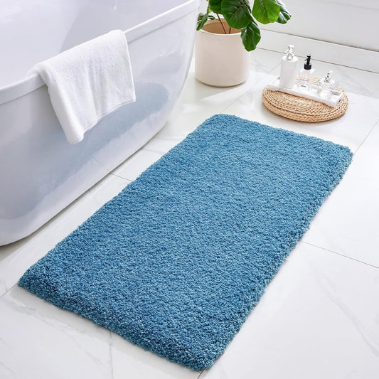 ILANGO Blue Bathroom Rugs 60" × 24" Non Slip & Super Absorbent Extra Thick Soft, Washable Bath Carpet Runner for Floor, Microfiber Plush Shaggy Bath Mats with Rubber for Bedroom Bathtub Shower Room