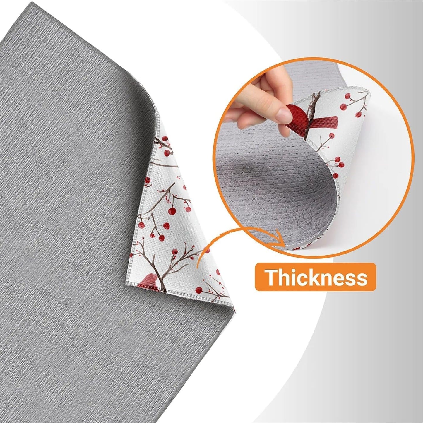 Dish Drying Mat For Kitchen Counter, Cardinal Bird Red Berry Microfiber Absorbent Dish Drainer Rack Pad Reusable Large 18x24in Drying Mat