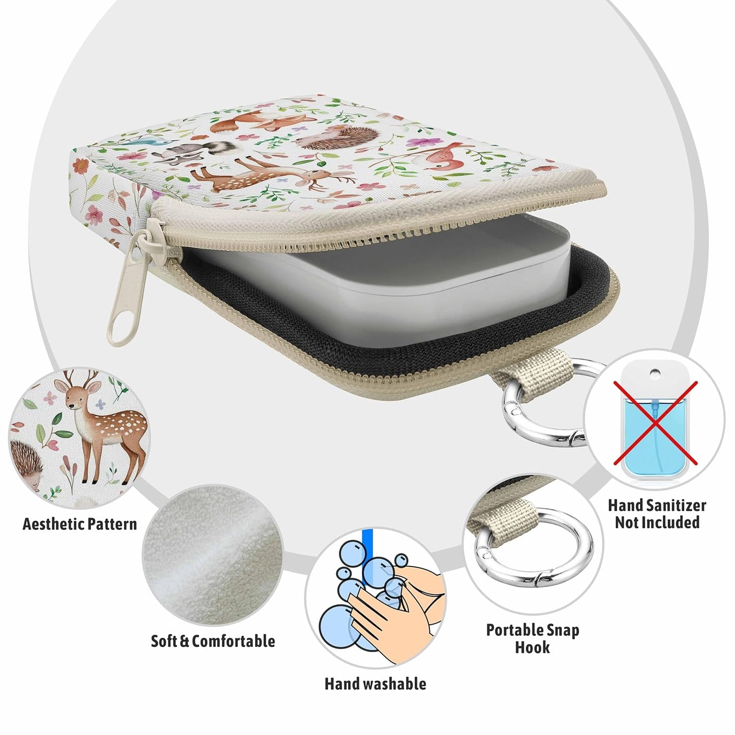 Hand Sanitizer Spray Case, Cute Animal Hand Sanitizer Holder Zippered Pouch, Cute Fashion Accessory with Snap Hook for Glow Mist and Power Mist 1FL OZ