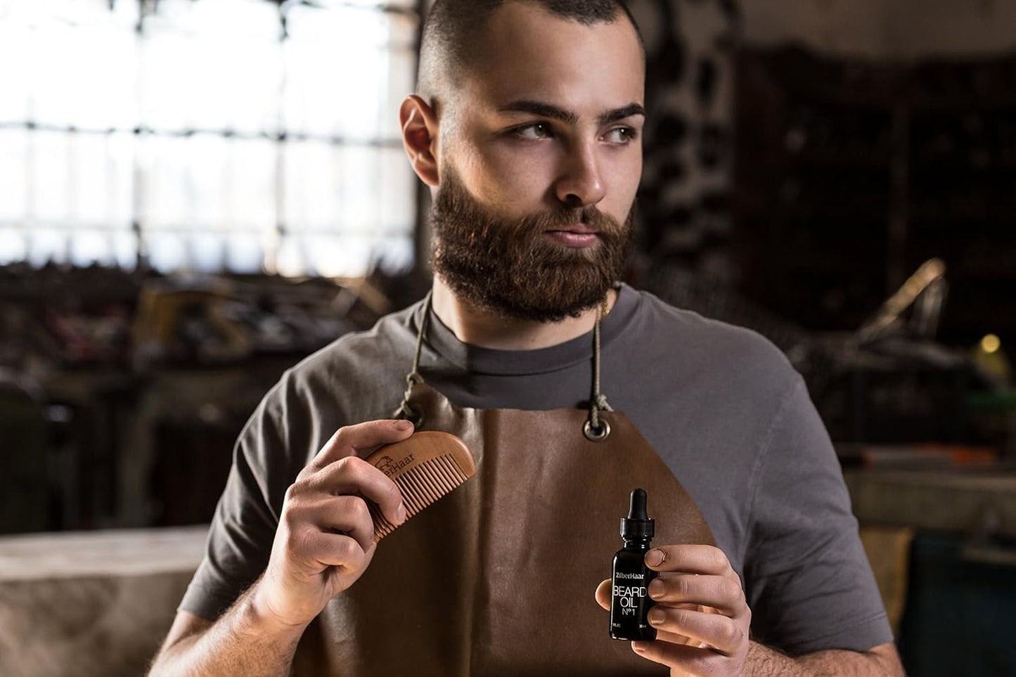 ZilberHaar Beard Oil №1 - Pure, Organic Moroccan Argan and Jojoba Oil for Natural Beard Growth and Hydration - 1 oz - Free Beard Comb Gift