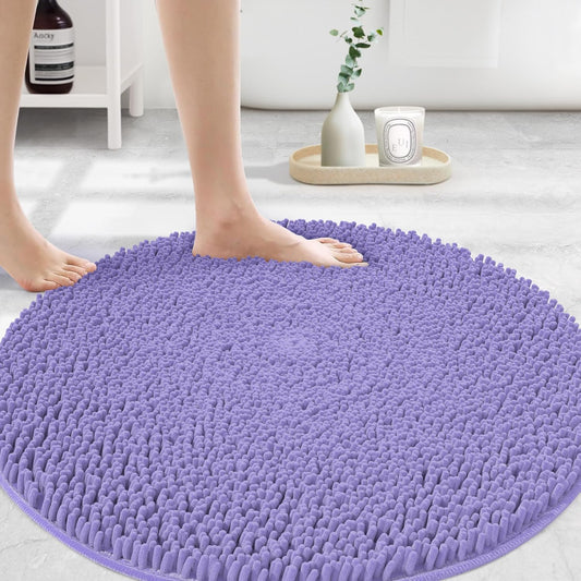 MAYSHINE Round Area Rug Set for Bathroom | Soft Plush Chenille Bath Mat, Water Absorbent Non-Slip Bathroom Rug | Washable Shag Carpet for Shower, Bedroom, or Home Décor | 36"x36" Round | Lavender