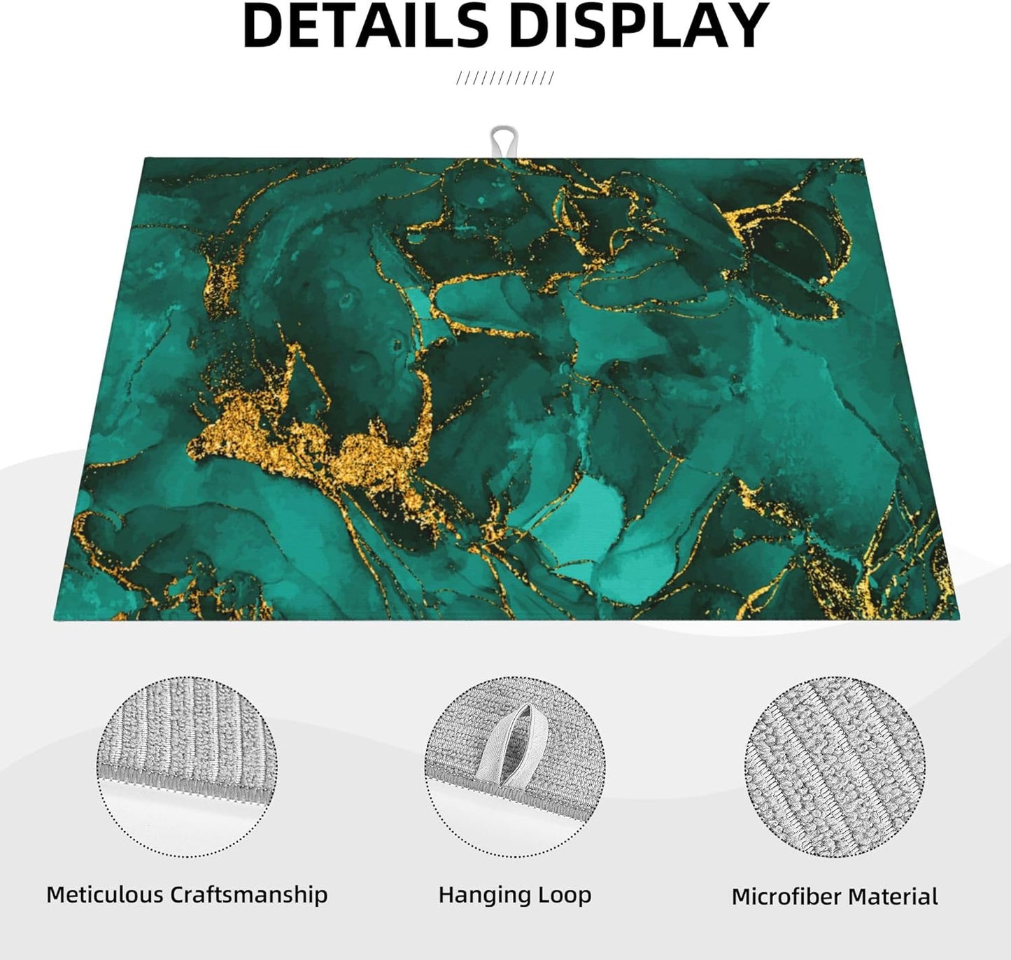 Turquoise Marble Decorative Dish Drying Mat for Kitchen Counter Emerald Dark Green Dishes Pad Dish Drainer Rack Mats 18"x24" Absorbent Washable Reusable