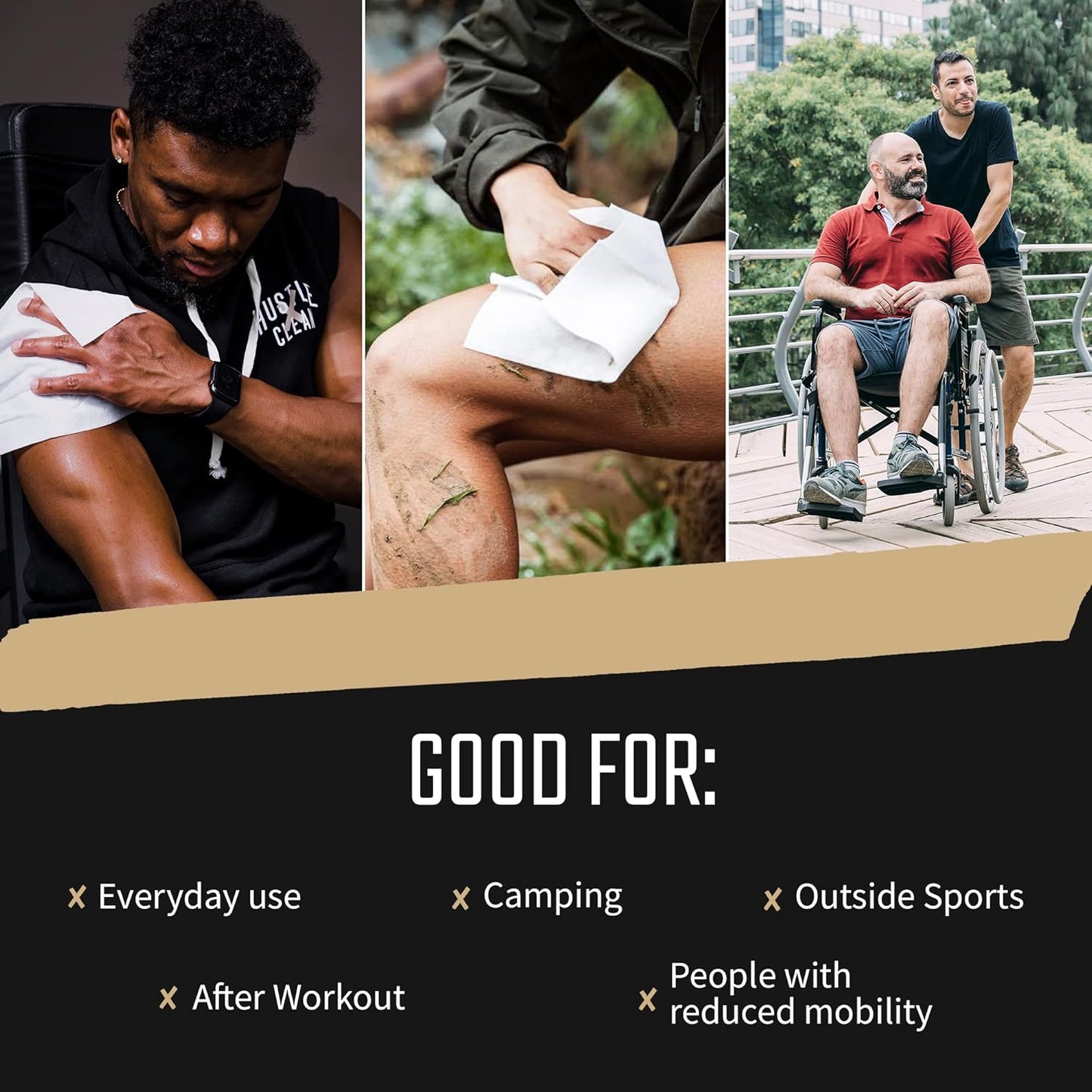 Hustle Clean Body Wipes 9''x8'', Disposable Bathing Wipes For Adults, No Rinse, With Aloe Vera & Vitamin E, Fresh Scent, 40 Individually Wrapped Wipes