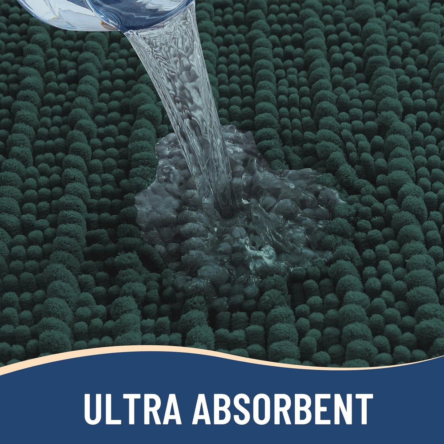 Arotive Luxury Chenille Bathroom Rug Mat, Extra Soft Thick Absorbent Shaggy Bath Rugs, Non-Slip Machine Wash Dry, Plush Bath Mats for Bathroom, Shower and Tub, 50x30, Dark Green