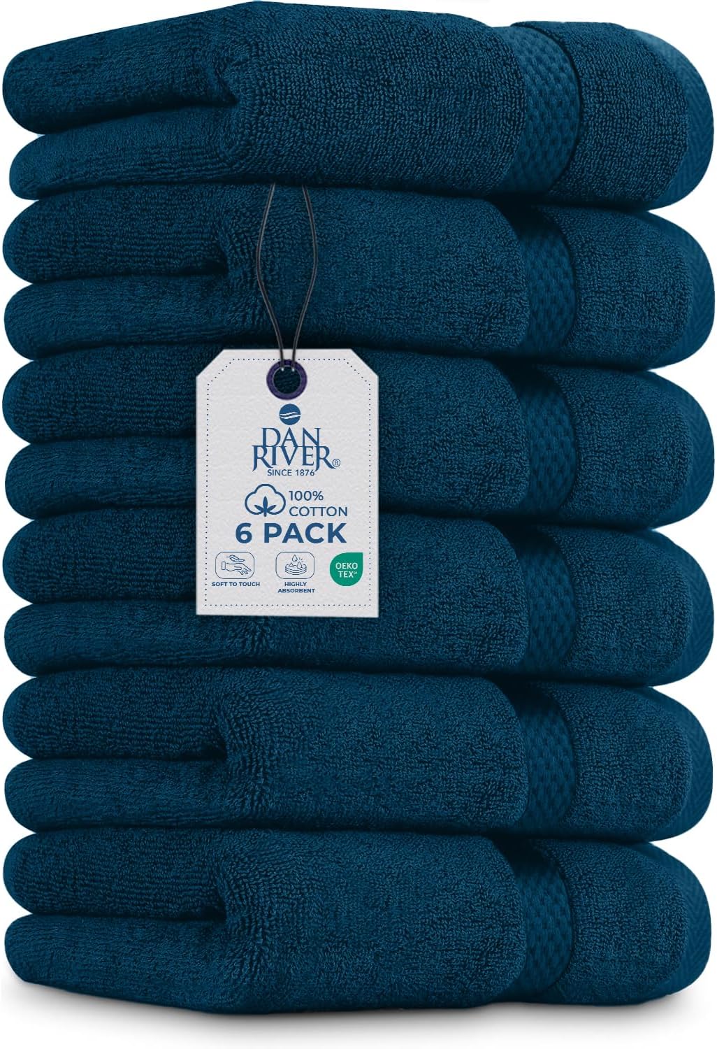 DAN RIVER 6-Pack Premium Hand Towels (16x28 Inches) - 100% Cotton, Ultra Soft, Lightweight, Highly Absorbent Towels for Bathroom, Spa, Gym, Salon, Hotel, and Travel - 550 GSM,Opal Blue