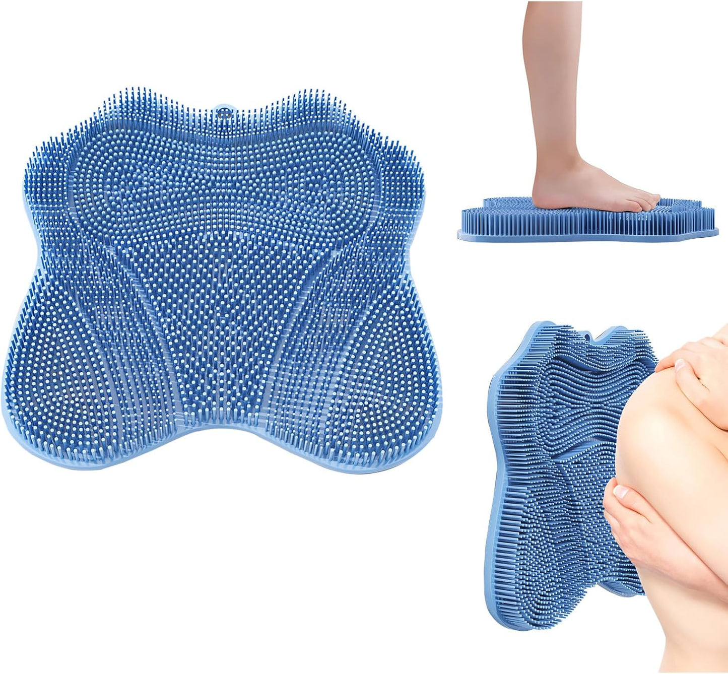 Show Foot Scrubber Mat & Silicone Back Scrubber with Butterfly Form Design,3 Brush Designs for Deep Cleaning Shower Foot Scrubber Mat, Wall Mounted Back Scrubber Silicone Bath(Blue)