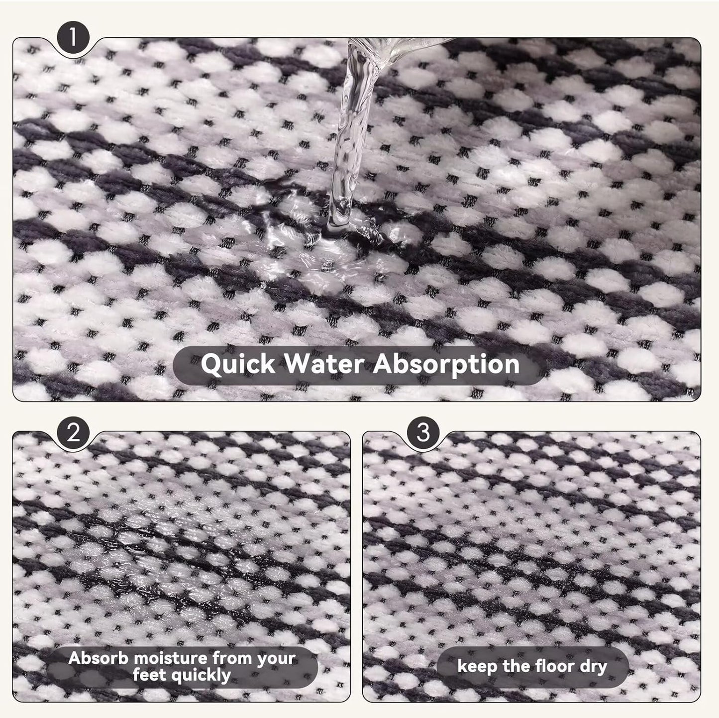 Bathroom Rugs Mat,Soft and Absorbent Chenille Bath Rugs, Ultra Thin Non-Slip Bath Carpet, Machine Wash Dry,Braided Bath Mat for Bathroom Floor,Tub and Shower, （Grey 24x35）