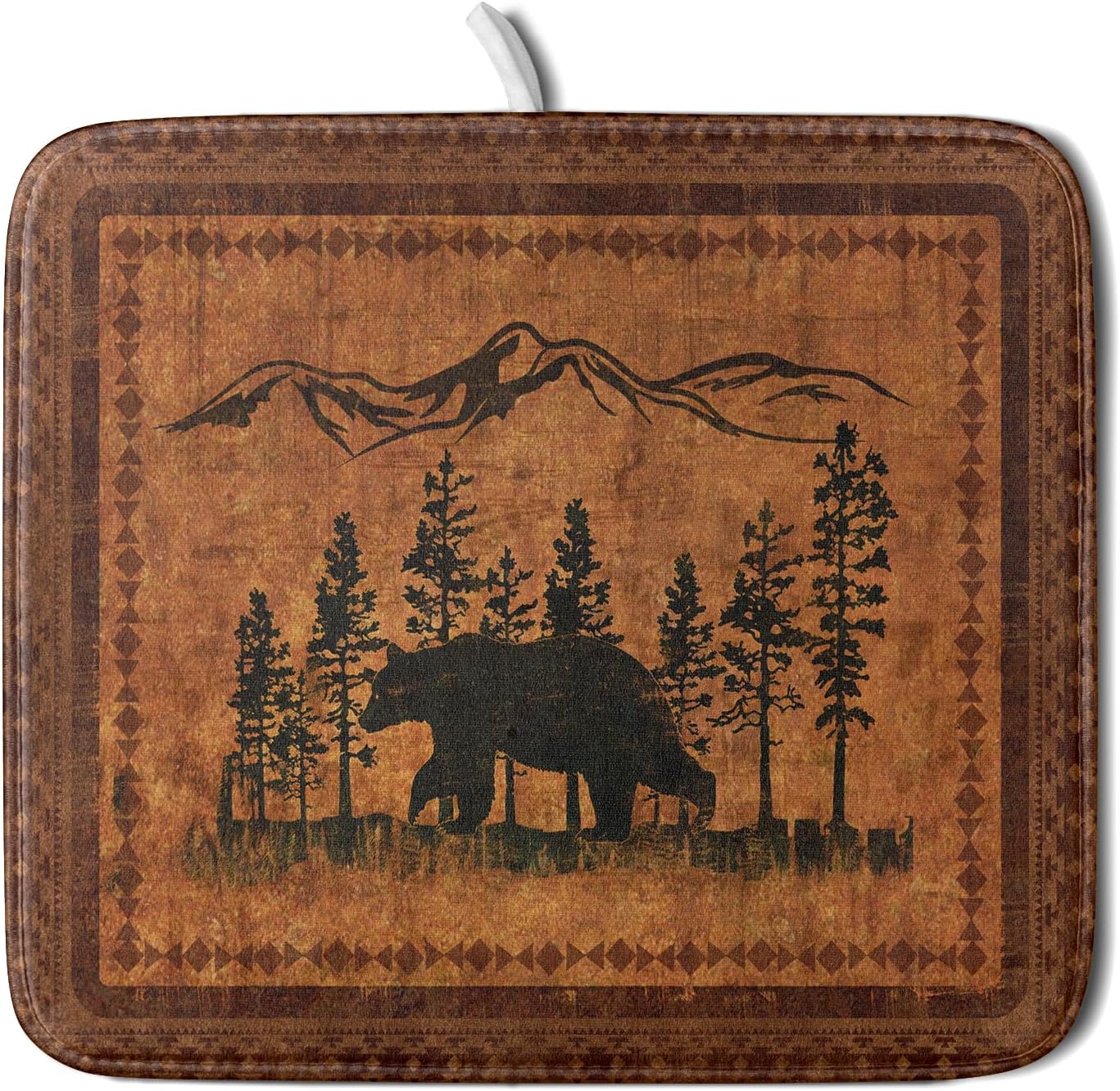 Forest Bear Dish Drying Mat 16x18 Inch Rustic Cabin Washable Microfiber Absorbent Dishes Drainer Rack Pad for Kitchen Counter Home Decor
