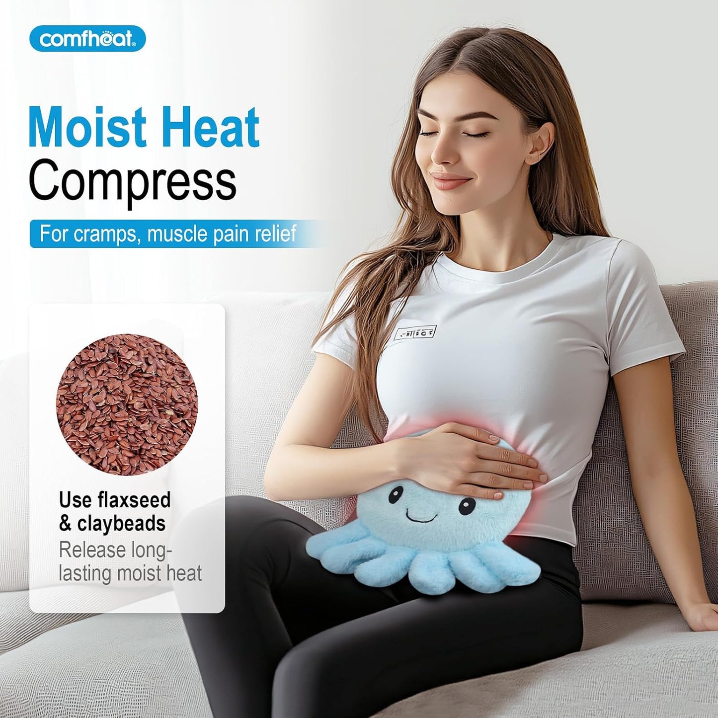 Octopus Microwave Heating Pad for Pain Relief, Unscented Microwavable Heating Pads for Cramps, Neck Shoulder, Muscles, Small Natural Heat Pack Moist Heat with Washable Cover