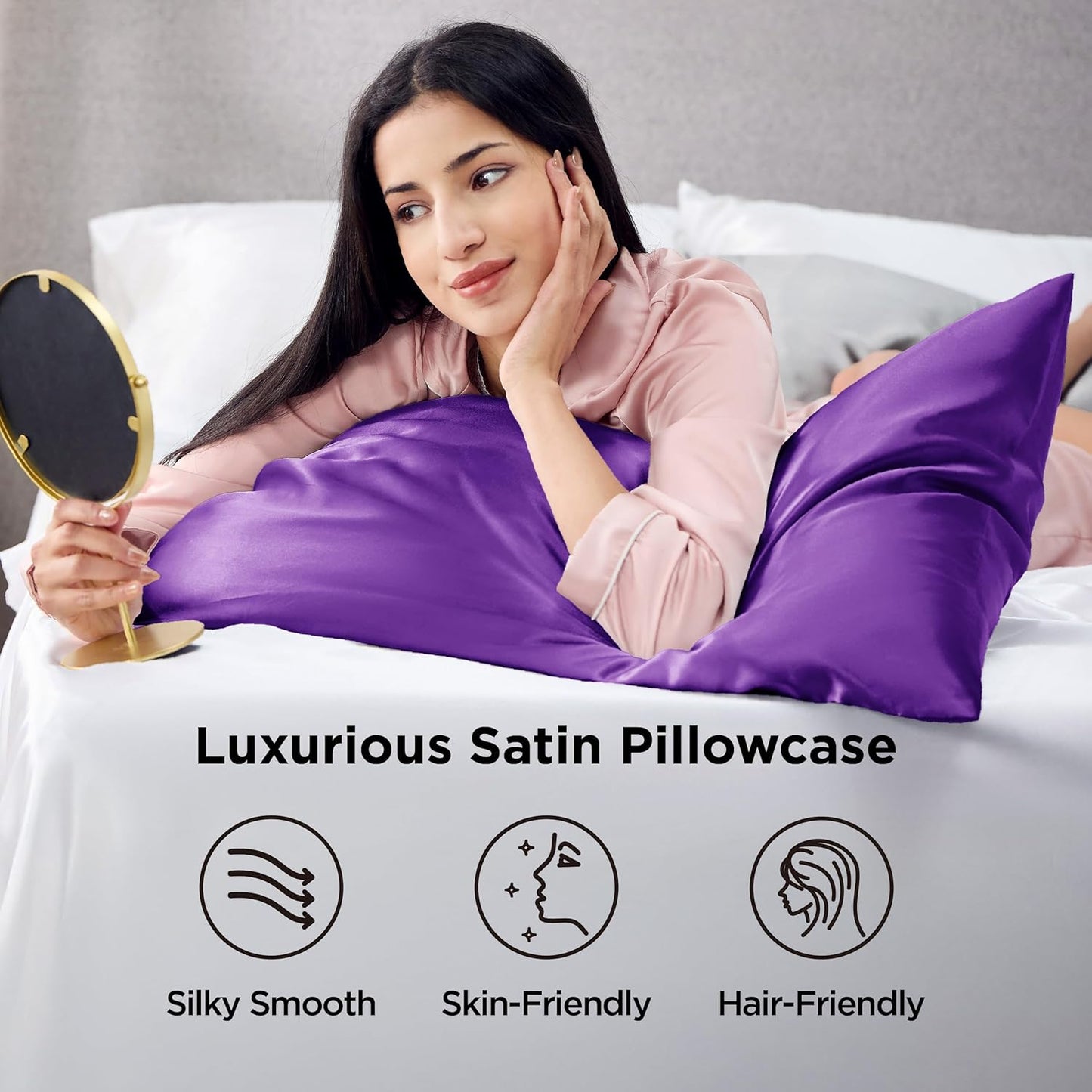 Bedsure Satin Pillowcases, Similar to Silk Pillow Cases Queen Size Set of 2, Purple Pillow Case for Sleeping Women with Envelope Closure, Gifts for Women Men, 20x30 Inches, 2pcs