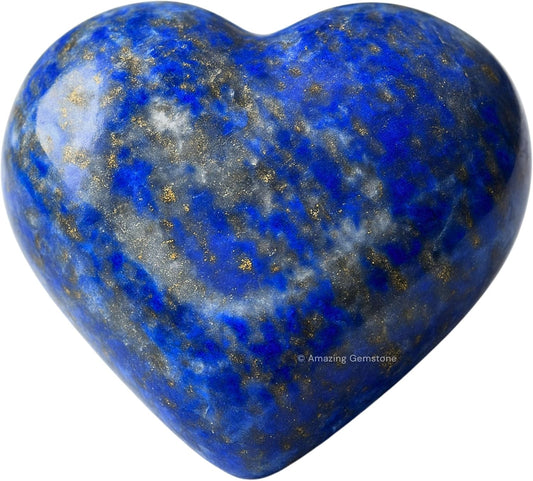 Amazing Gemstone Lapis Lazuli Crystal Heart Palm Stone - Pocket Massage Worry Stone for Natural Body Chakra Balancing, Reiki Healing and Crystal Grid