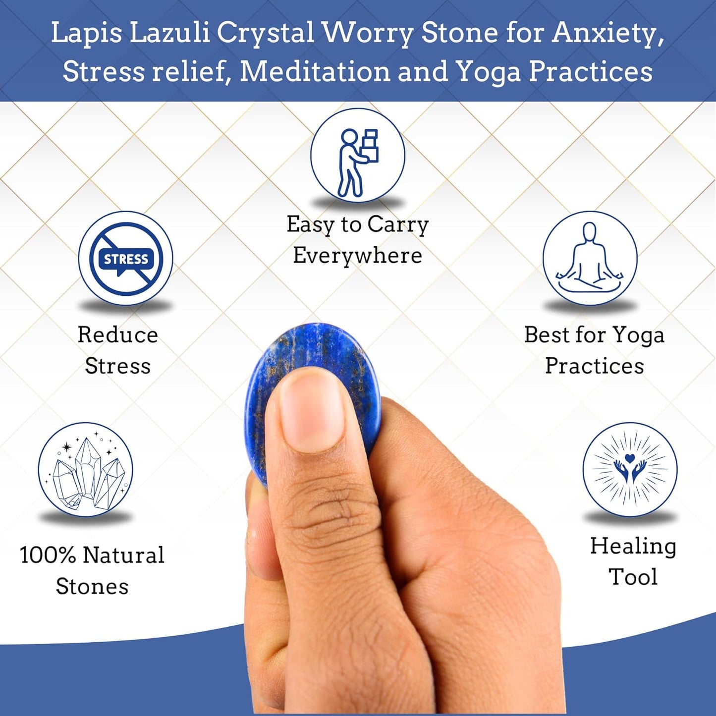 Lapis Lazuli Worry Stones – Crystal Thumb Worry Stone for Anguish, Stress – Relaxing and Soothing Balance Stones for Meditation, Stress Relief – Healing Stones and Crystals for Men and Women