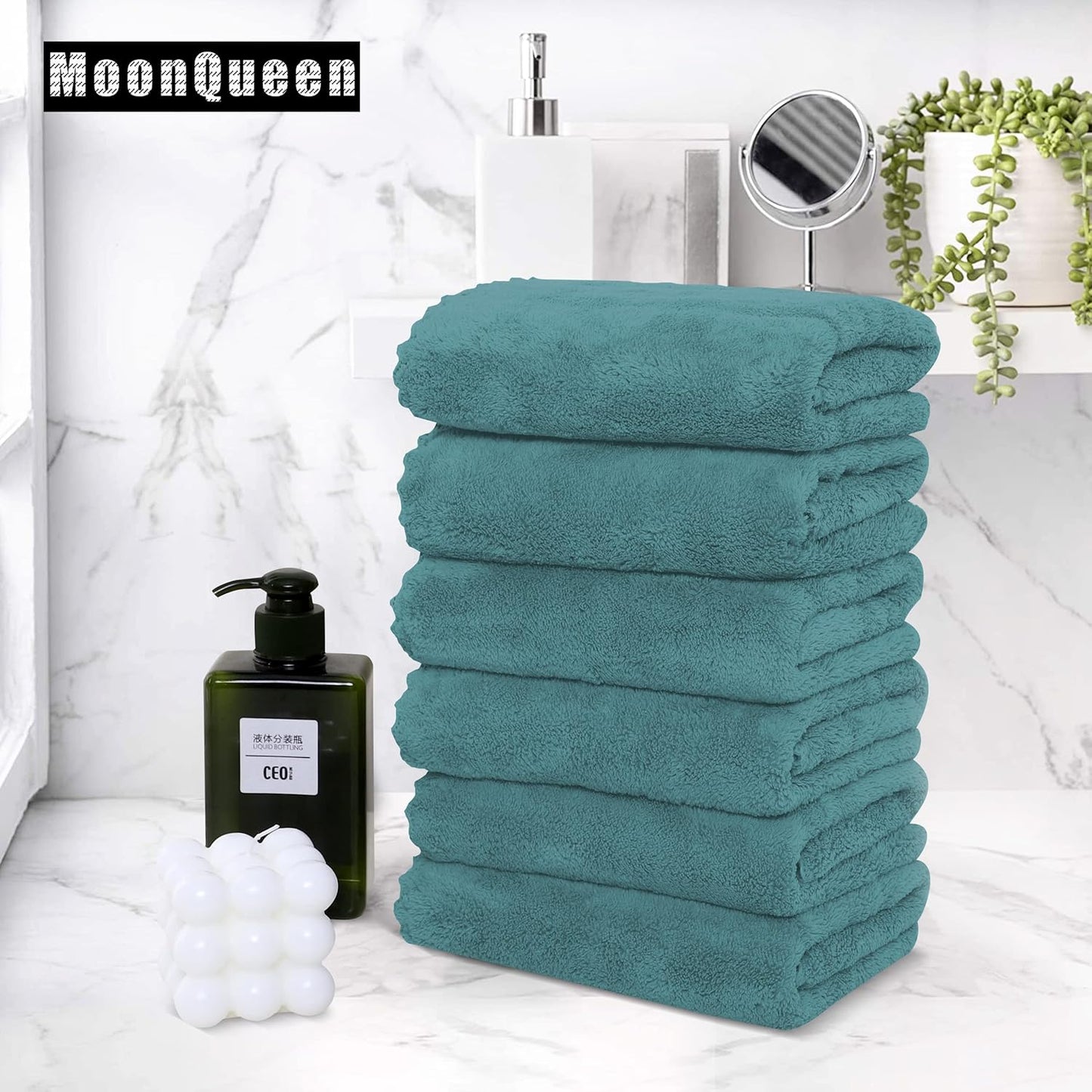 MOONQUEEN 6 Pack Premium Hand Towels - Quick Drying - Microfiber Coral Velvet Highly Absorbent Towels - Multipurpose Use as Hotel, Bathroom, Shower, Spa, Hand Towel 16 x 28 inches (Teal)