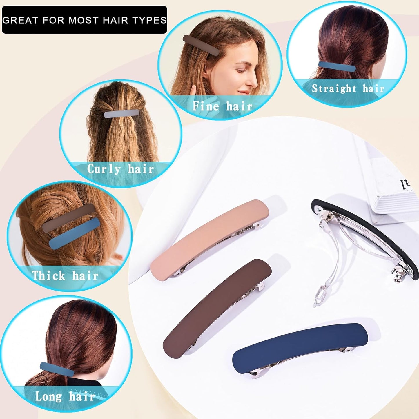 Fsmiling Hair Barrettes for Women French Hair Barrette Clip Medium Matte Hair Clips Barrette No Slip Hair Accessories 4-Pack