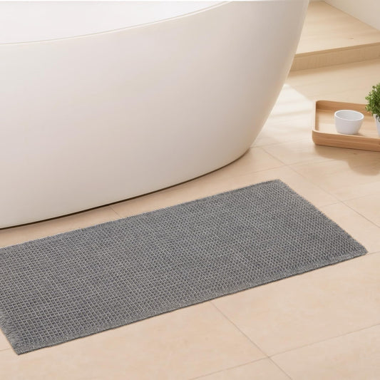 Waffle Bath Mat - Boho Bathroom Rugs Non Slip Washable, Super Absorbent & Quick Dry, Soft Bath Mat Farmhouse Bathroom Decor, 24'' x 48'', Dark Grey