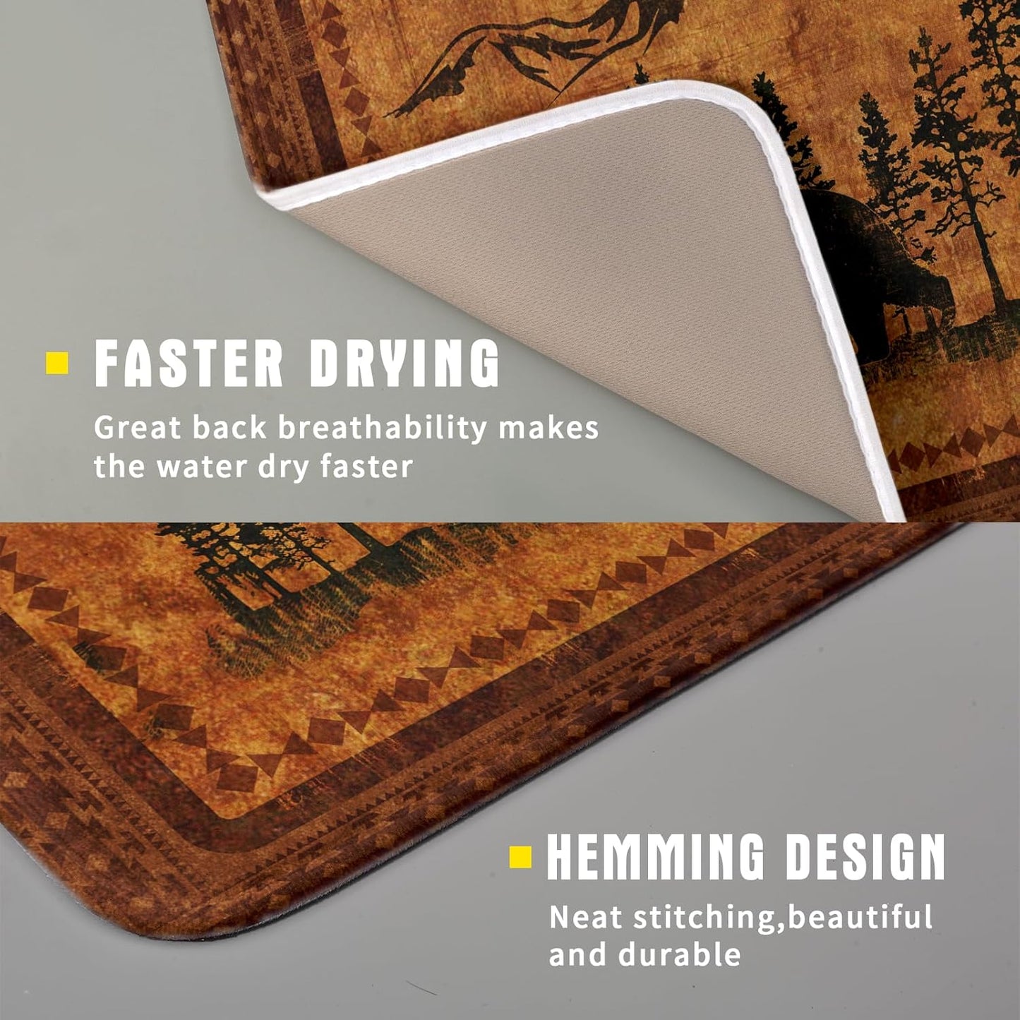 Forest Bear Dish Drying Mat 16x18 Inch Rustic Cabin Washable Microfiber Absorbent Dishes Drainer Rack Pad for Kitchen Counter Home Decor