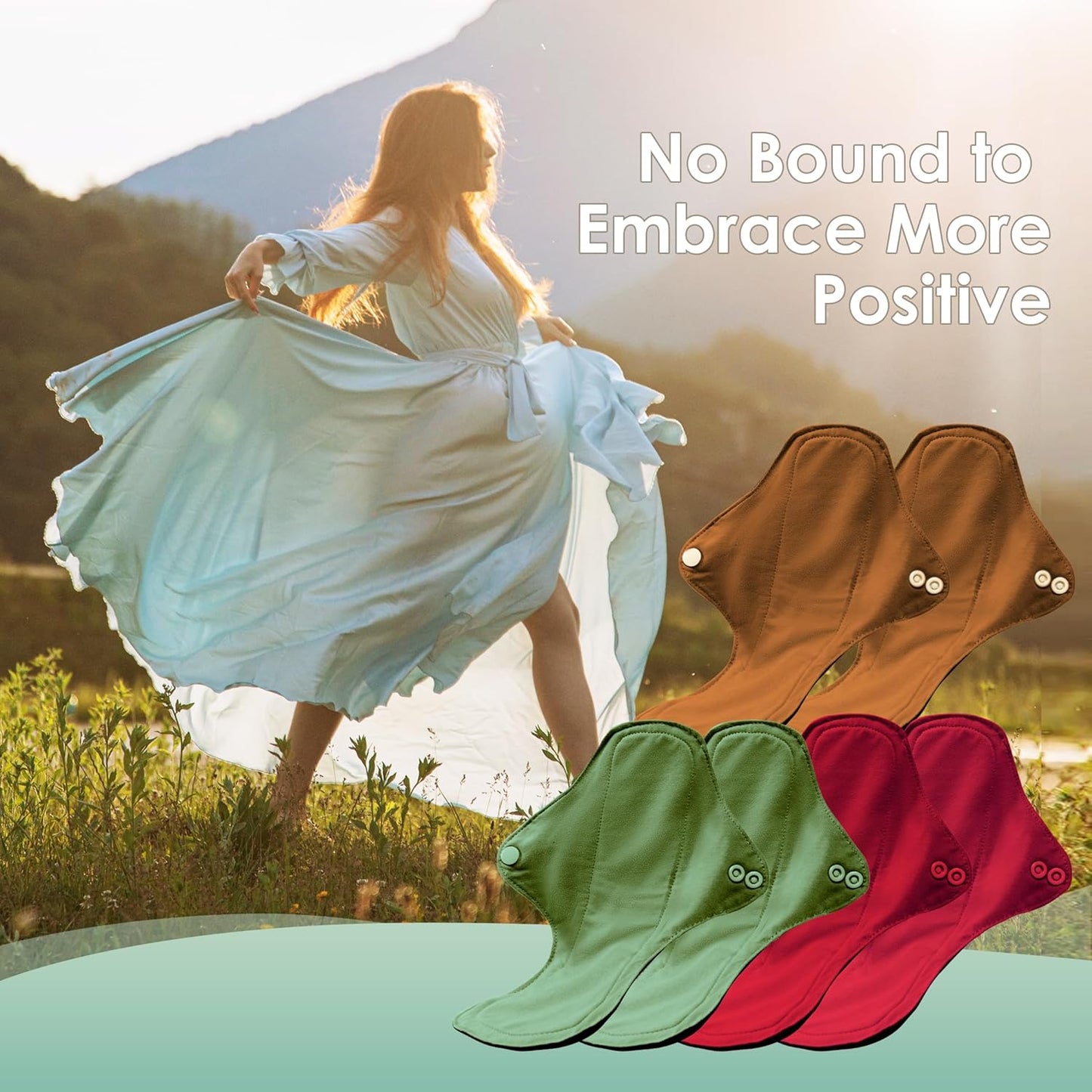 wegreeco 6 Pcs Reusable Menstrual Pads, Ultra Absorbent Cloth Pads for Heavy Flow, Sanitary for Teens, Women, Nonslip Panty Liners + Bag (Aqua, Burgundy, Coffee, M)