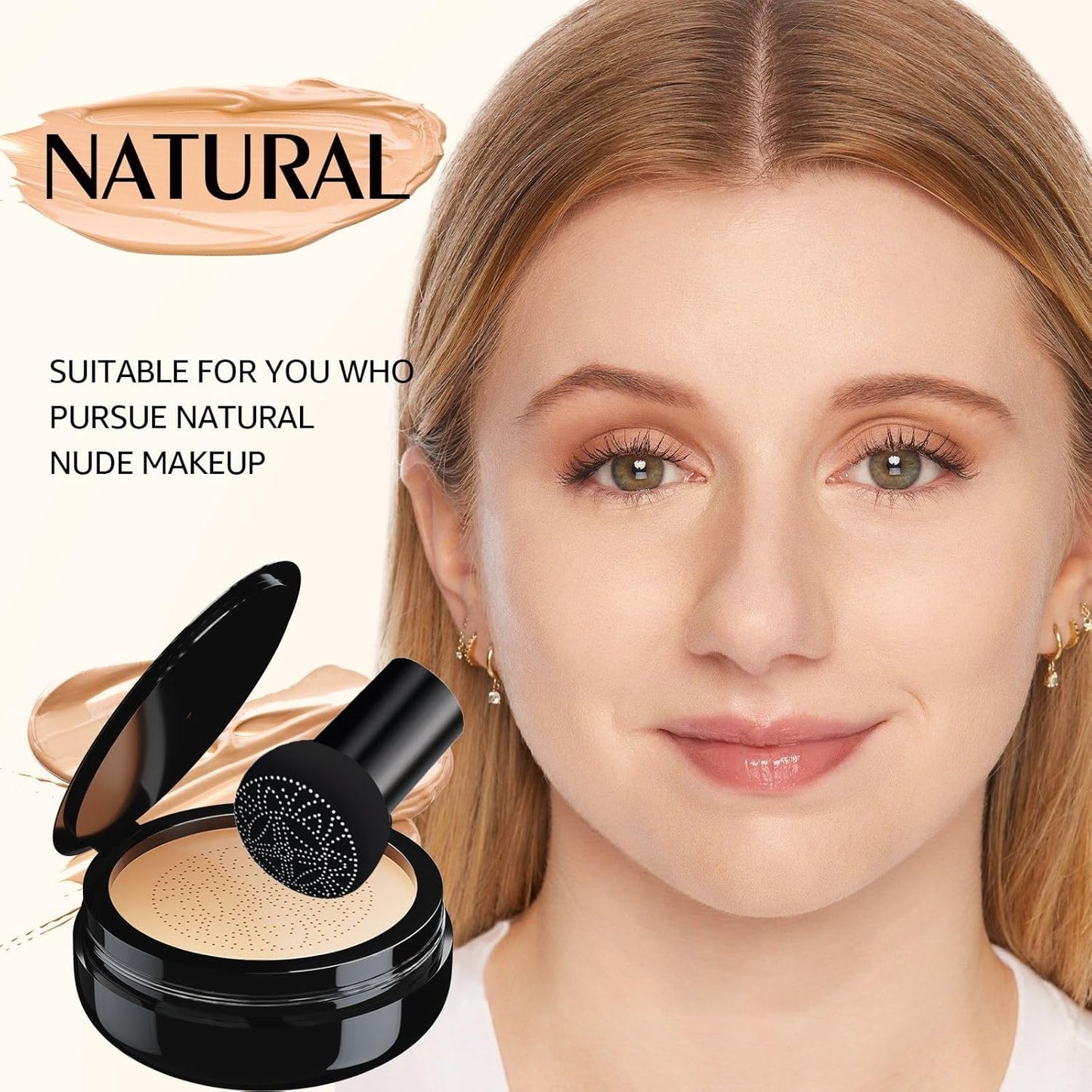 Mushroom Head Air Cushion CC Cream - Tattoo Cover up Makeup Waterproof Long-Lasting Moisturizing Concealer Foundation, Even Skin Tone for All Skin Types (Natural)