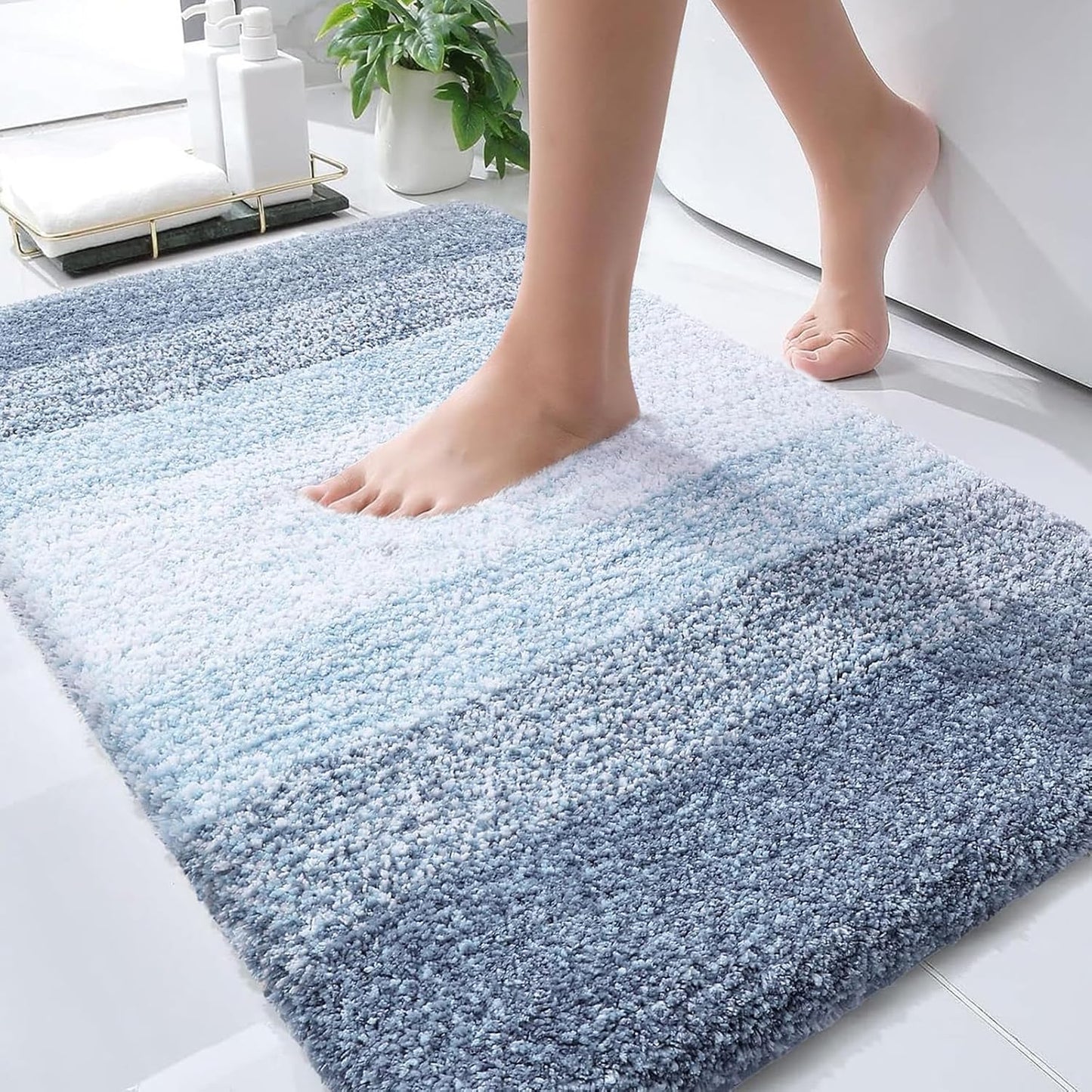 OLANLY Bathroom Rug Mat 30x20, Extra Soft and Absorbent Microfiber Bath Rugs, Non-Slip Plush Shaggy Bath Carpet, Machine Wash Dry, Bath Mats for Bathroom Floor, Tub and Shower, Blue