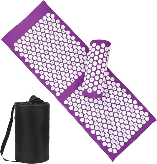 XiaoMaGe Acupressure Mat and Pillow Set with Bag - Extra Long Acupuncture Mat for Neck & Back Pain Relief- Naturally Relaxation Gift for Women - Stress Relief Massage Mat (Purple)