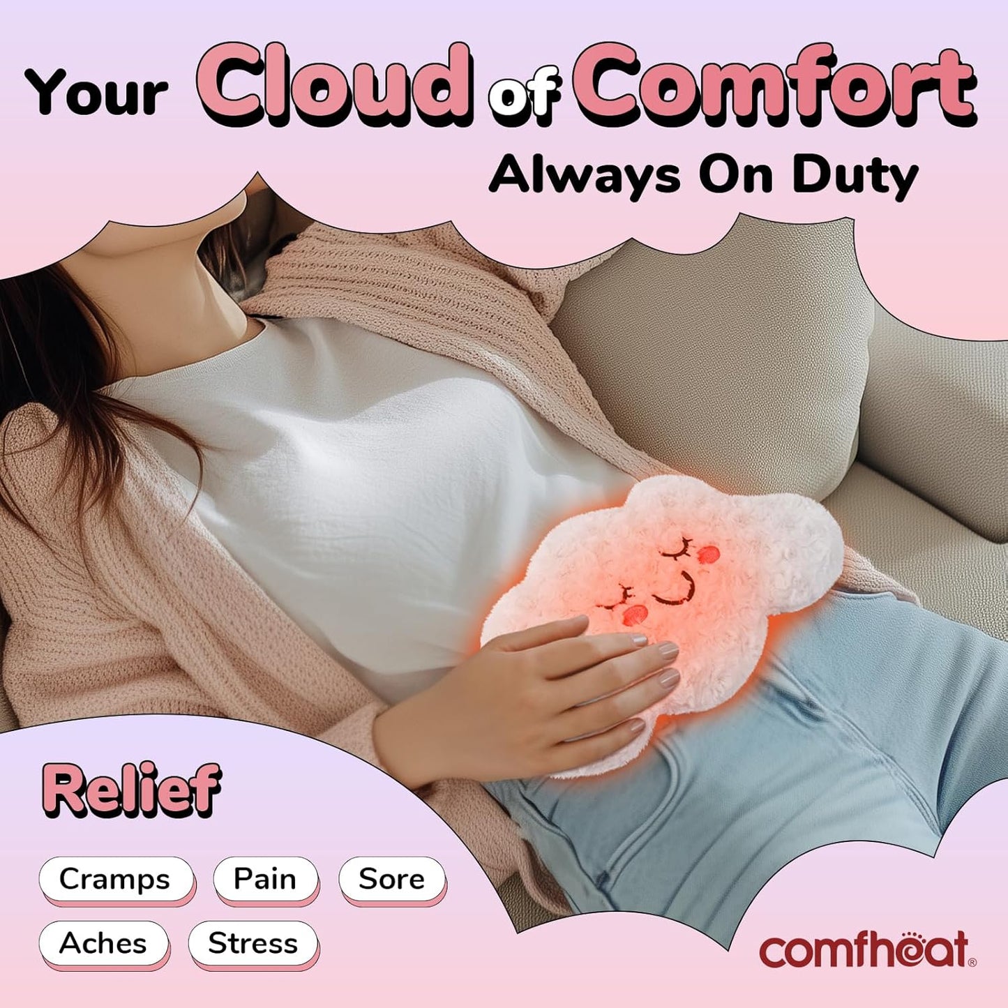 Microwave Unscented Heating Pad for Pain Relief, Moist Heat Pack Hot Compress for Period Cramps, Shoulder, Muscles, Cute Cloud Plush Heating Pad, Gift for Girl Women Kids, with Washable Cover