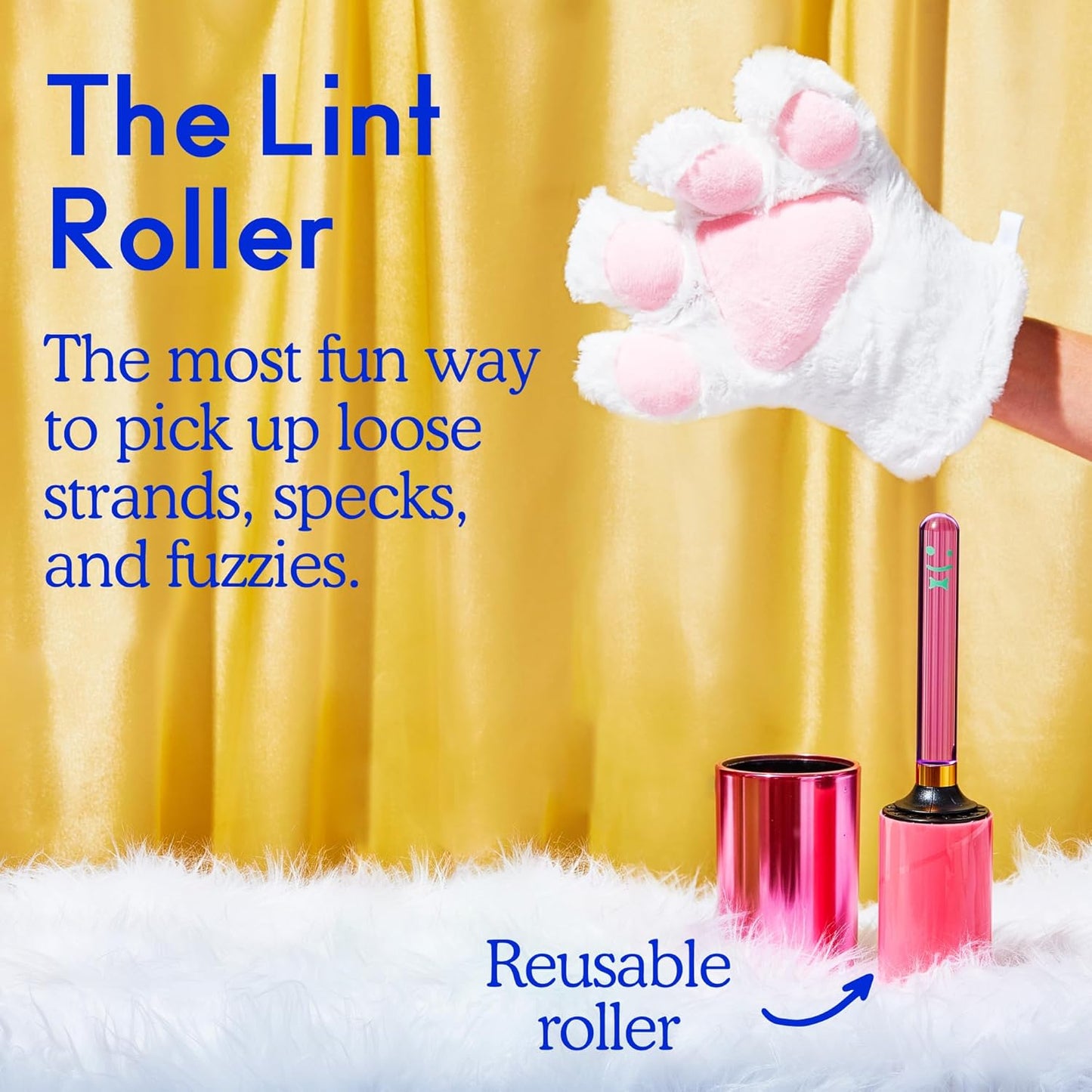 Staff Reusable Lint Roller with Colorful Acrylic Handle & Display Case - Washable Sticky Rubber Surface for Pet Hair, Dust & Fuzz Removal - Sustainable Cleaner for Clothes, Furniture & Home