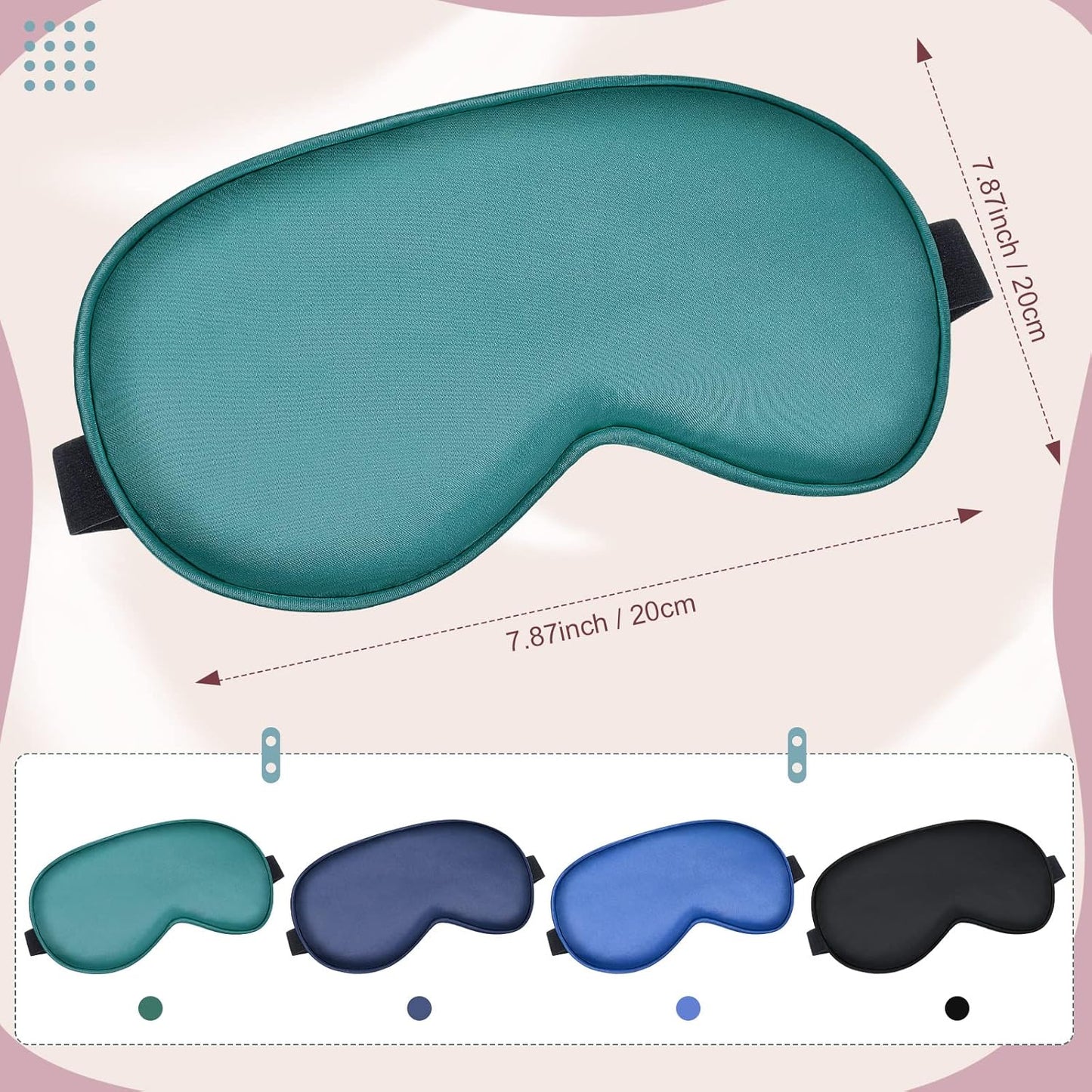 BBTO 4 Pcs Silk Sleep Eye Masks Smooth Soft Satin Eye Covers with Adjustable Strap Blindfold for Sleeping Blocking Out Lights Travel Relaxation (Royal Blue, Dark Green, Navy Blue, Black)