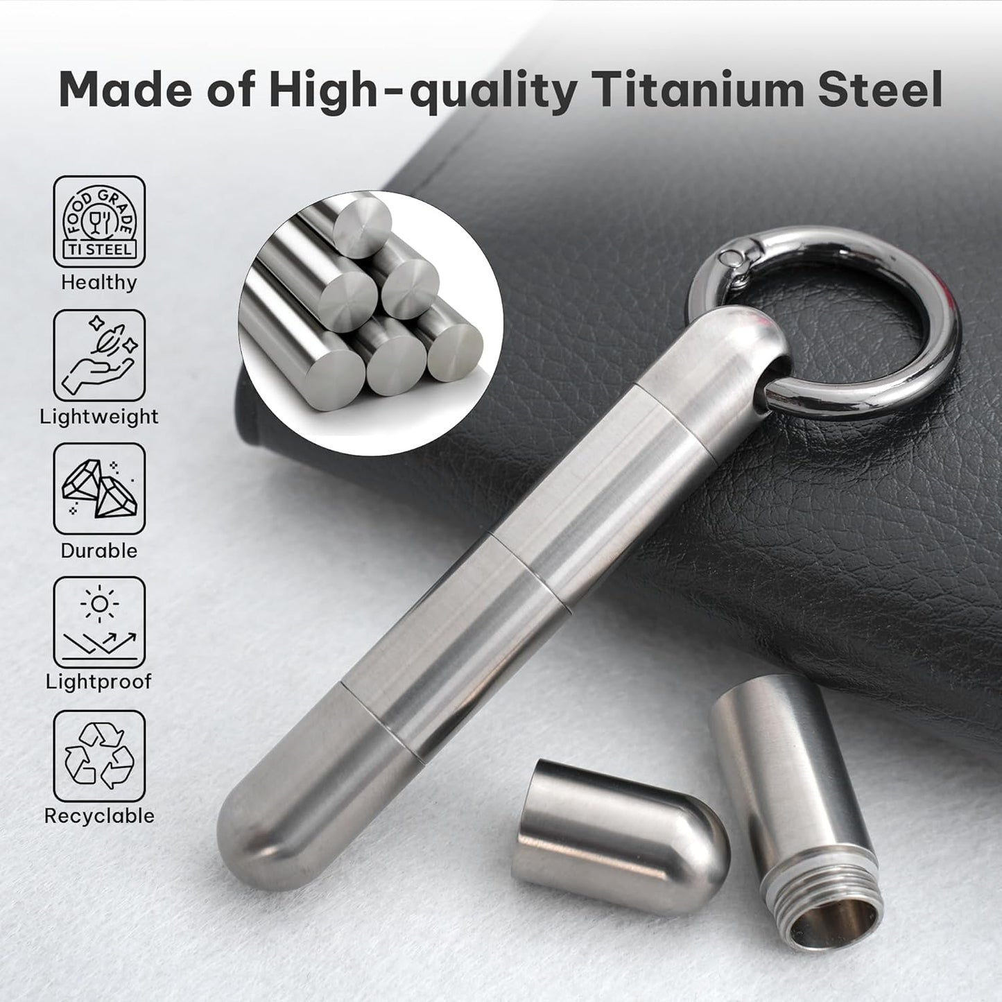 Titanium Keychain Pill Holder,Portable Mini Pill Case, Waterproof Small Pill Container,Mental Pill Box for Travel Purse Pocket(3 Compartment)