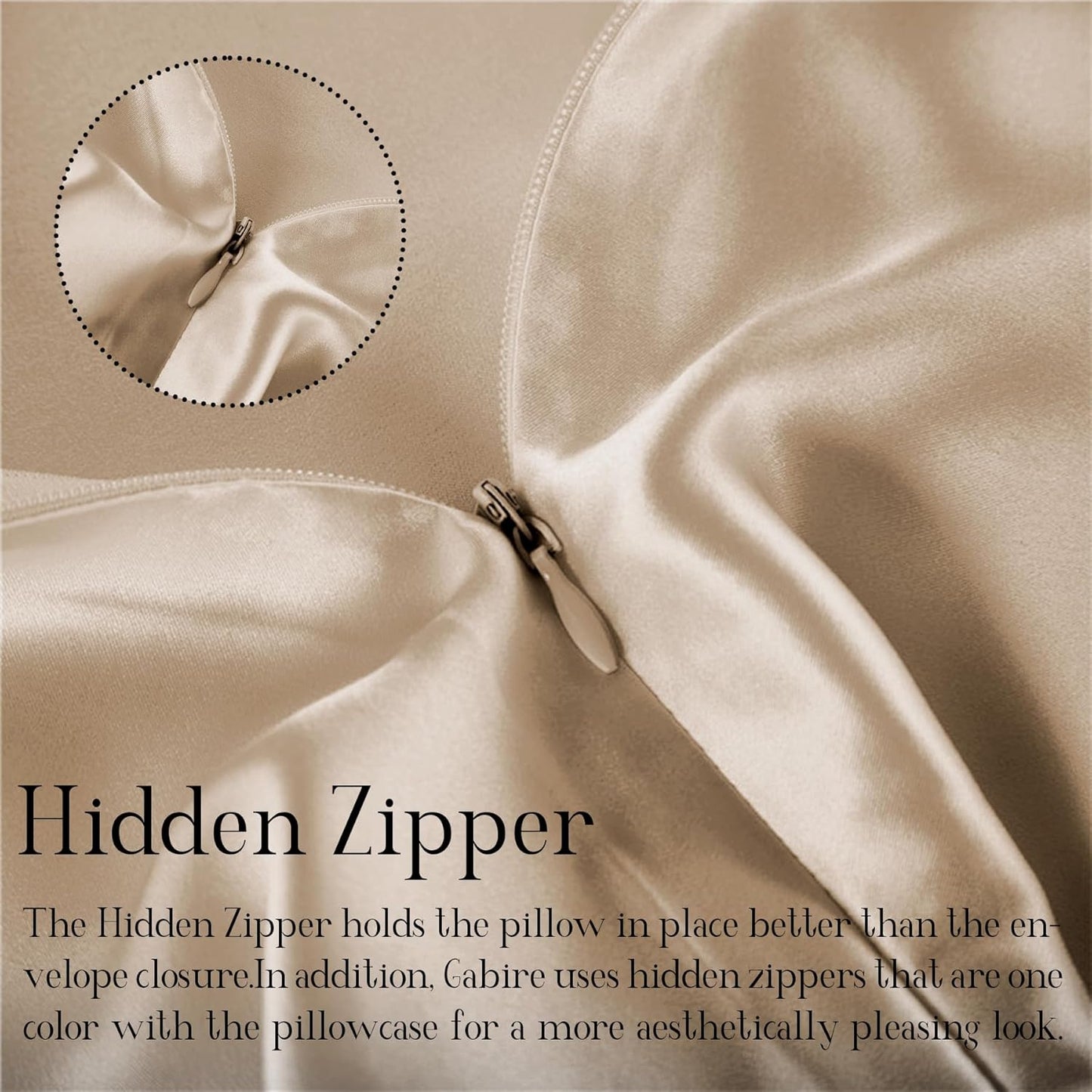 Mulberry Silk Pillow Cases Set of 2, Both Sides Real Silk Pillow Cover for Hair and Skin Prevent Acne Pillowcase Organic Silk Pillowcase 2 Pack with Hidden Zipper, Champagne, Queen (20"×30")