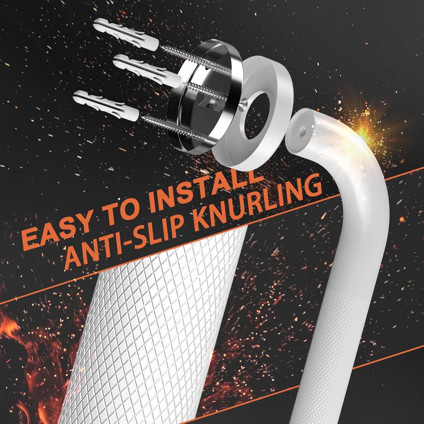 2 Pack 16 Inch Oil Rubbed White Shower Grab Bars w/Anti-Slip knurled Grip, iMomwee Stainless Steel Wall Mount Bathroom Safety Balance Handrail, Handicap Elderly Senior Assist Textured Grab Bar Handle