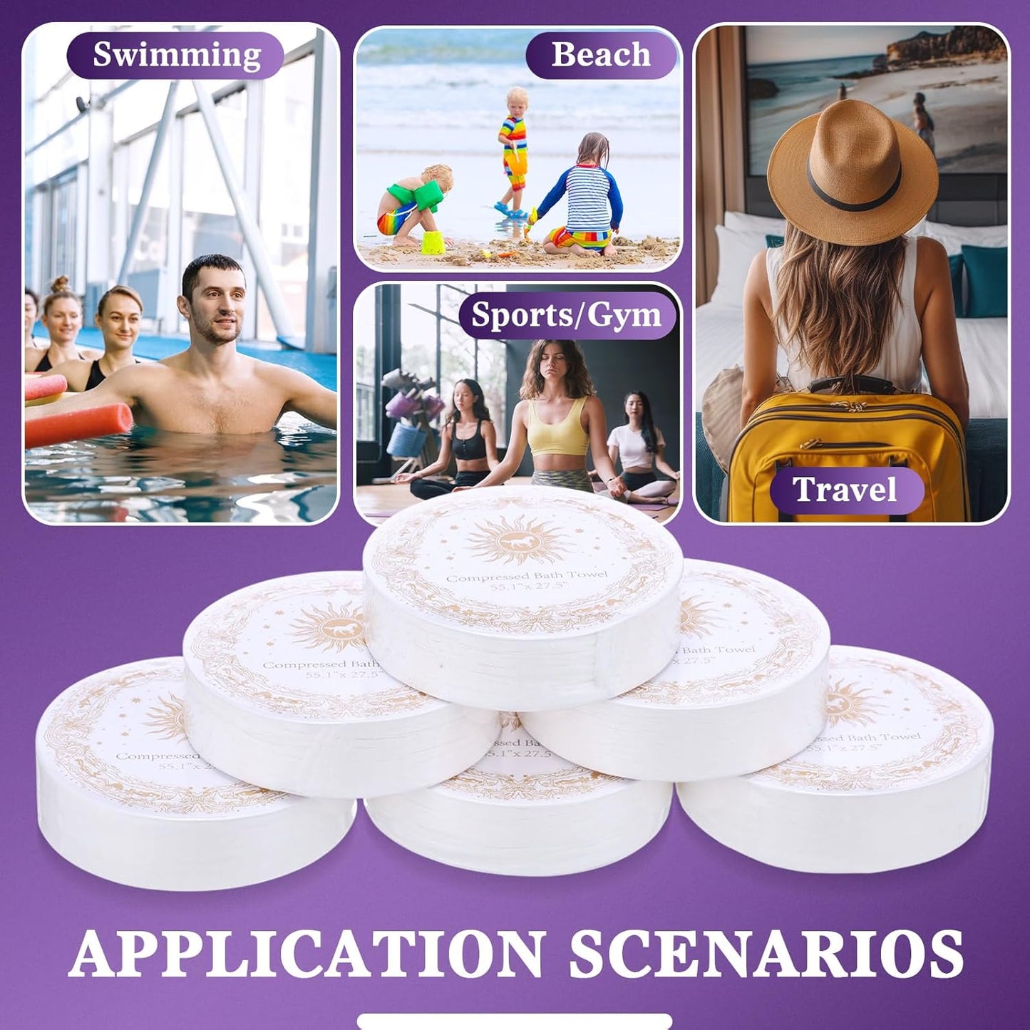 Nuenen 50 Pack Compressed Bath Towels 55.1 x 27.5 Disposable Large Bath Towel Reusable Suitable for Hotel Camping Sports Hiking Beach Swimming Vacation