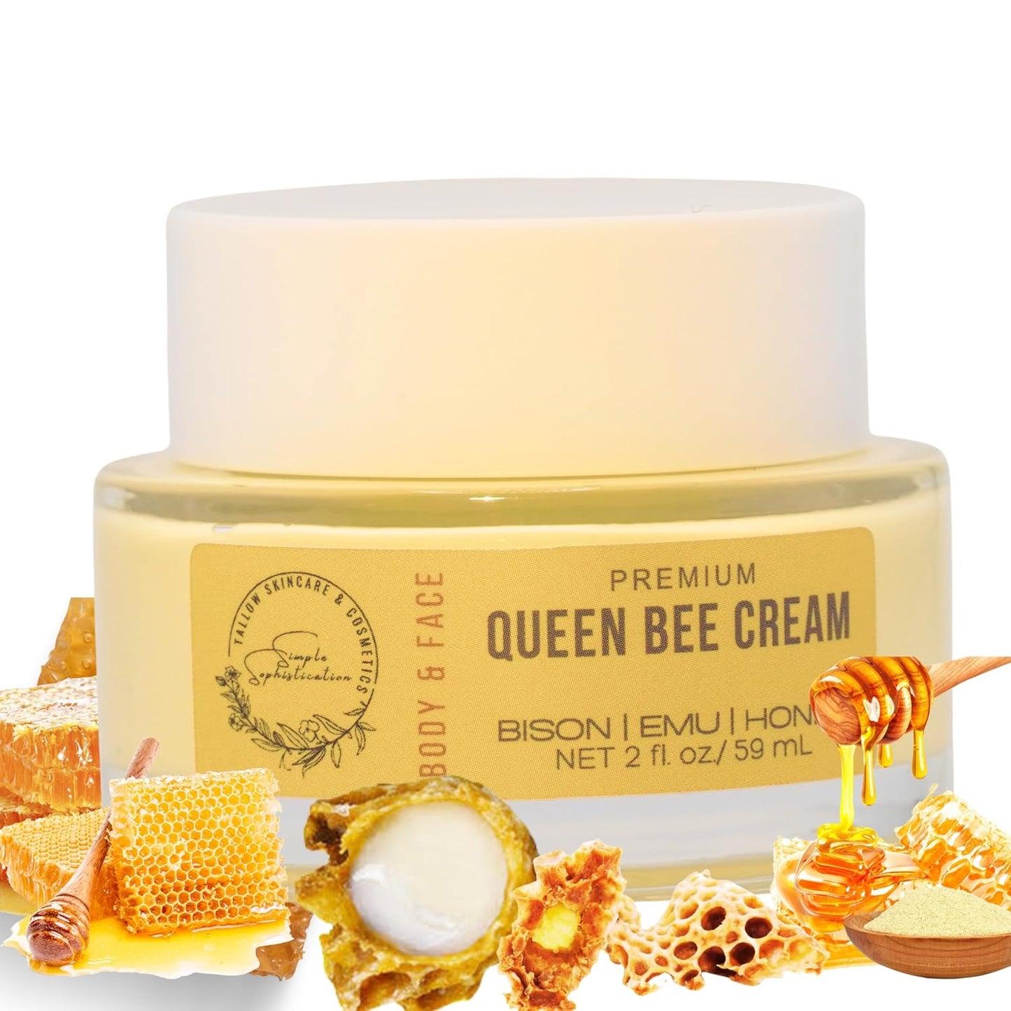 BISON | EMU | HONEY Balm - with pasture raised Bison tallow - Astaxanthin, Bakuchiol, Royal Jelly | Whipped Tallow Balm | with honey and emu oil | All natural - 2 fl oz (2 OZ, Queen Bee)