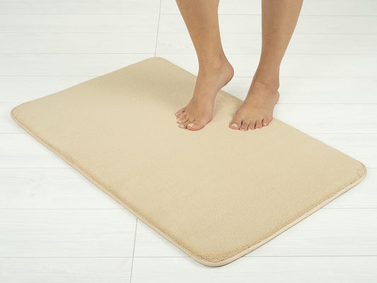 American Soft Linen 21x32 Fluffy Foamed Slip Reducer Bath Rug, Machine Washable Area Bath Mat Rugs for Bathroom, Beige