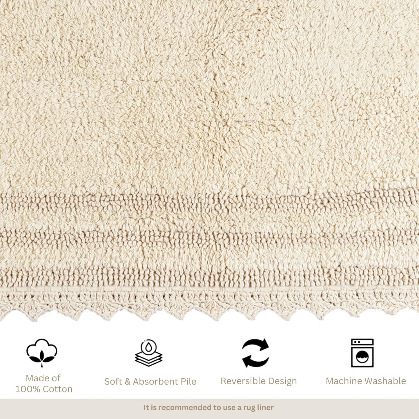 RAJRANG Bath Rug for Bathroom Cotton Absorbent Soft Reversible Woven Bath Mat Shortbread Rectangle 34x21 Inches