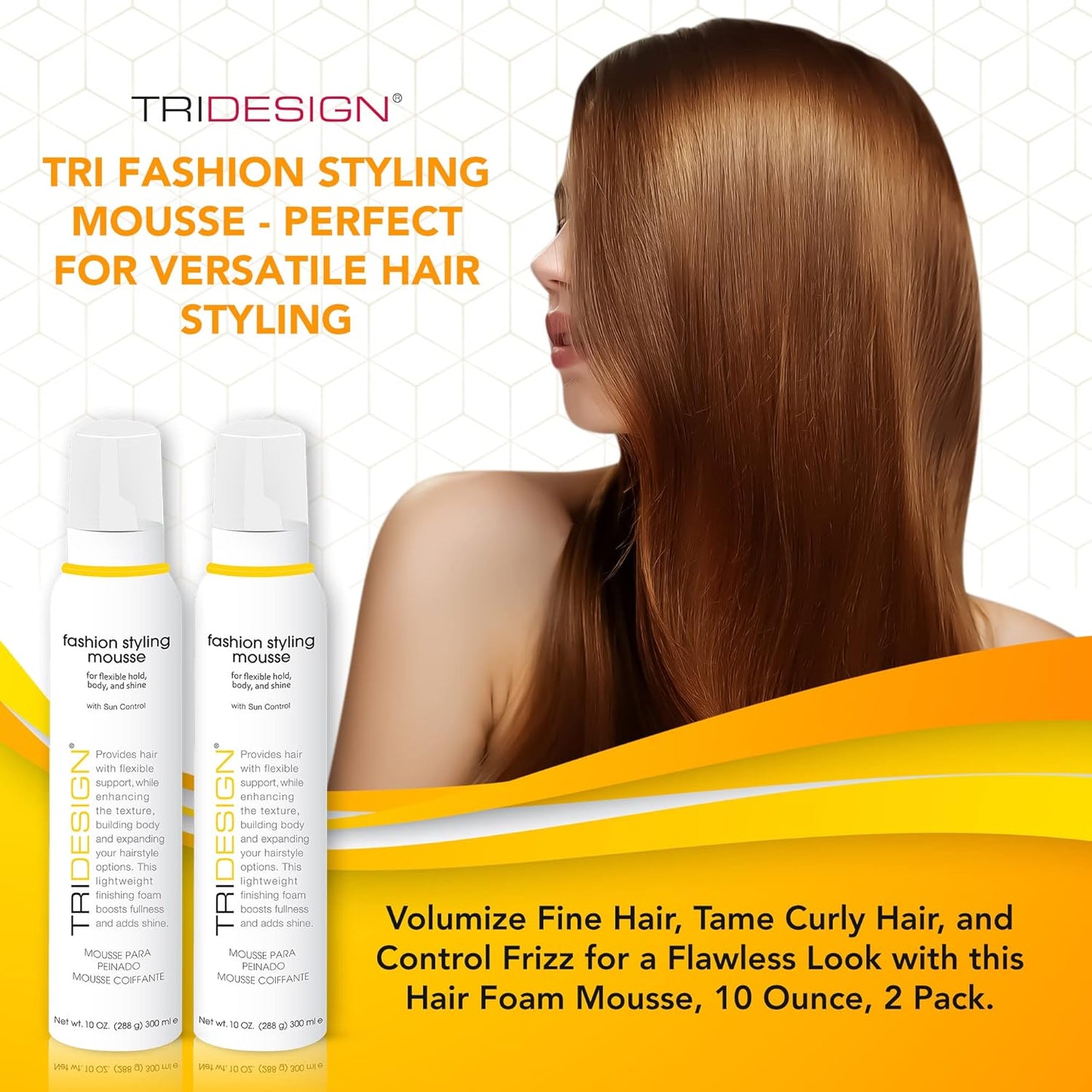 TRI Fashion Volumizing Mousse for Wavy Hair - Taming Curls, Frizz Control & Shine, Styling Foam for Women - 10 Ounce (2 Pack)