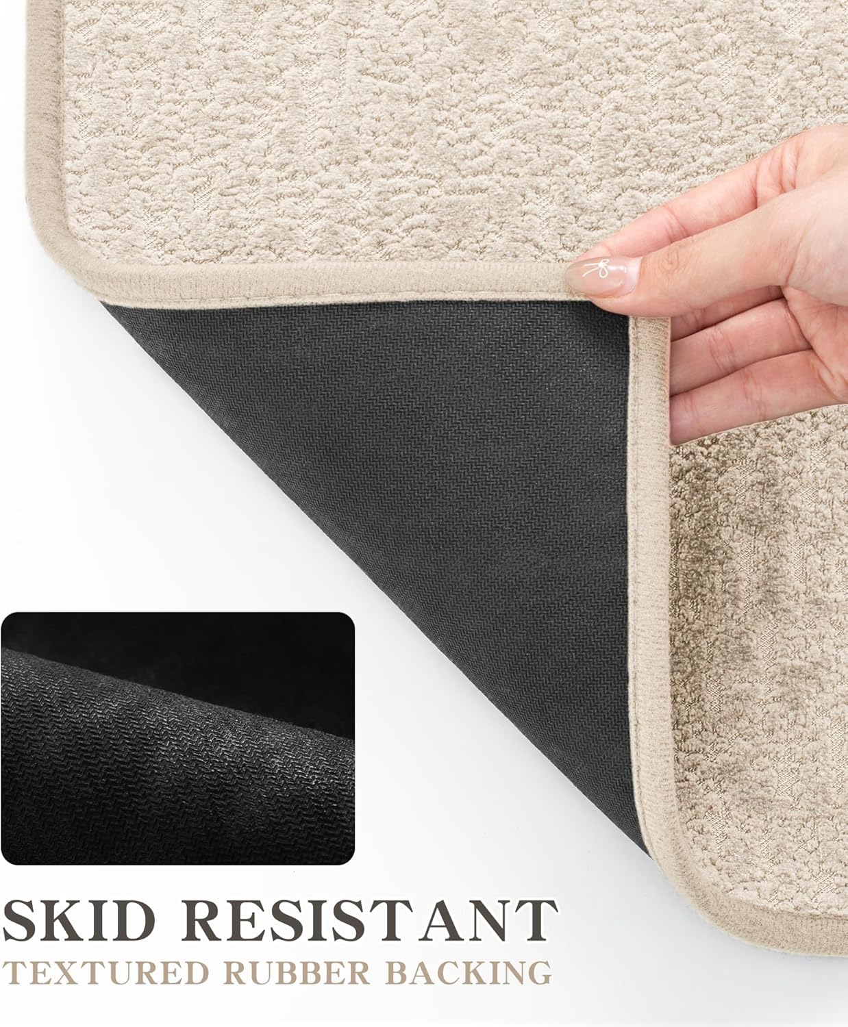 chakme Bathroom Rugs Mat 32x17, Ultra Thin Non Slip Bath Mat Quick Dry Absorbent Bath Mat for Bathroom Floor, (Light Beige, 32"x17")