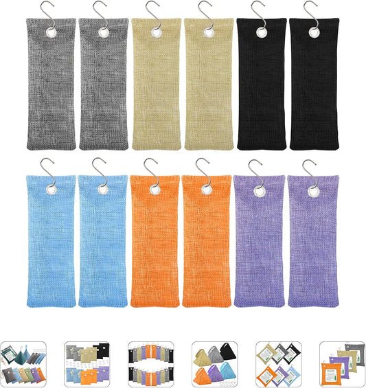 Charcoal Air Purifying Bags 12 Pack×100g Bamboo Charcoal Bags Odor Absorber, for Car Air Fresheners, Odor Eliminator for Home，Shoe Deodorizer - Colorful-Activated Charcoal Odor Absorbers