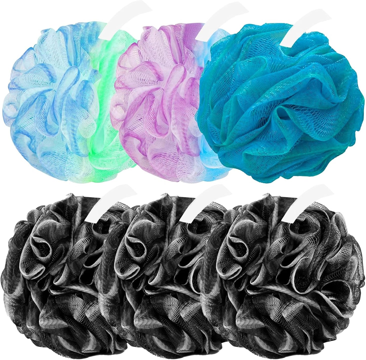 Amazerbst loofah,Shower loofah loofah Sponge,50g Bath Sponge Body Scrubber for Women and Men (Green Purple Blue Black Black Black)