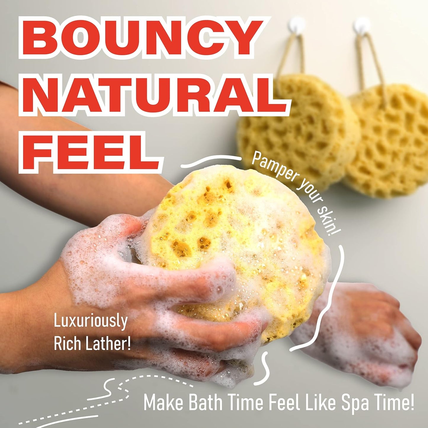 myHomeBody Bath Sponge, Foam Loofah, Body Scrubber for Bathing, Exfoliating Shower Pouf for Shower – Large Size, Lots of Lather, Round, 2 Pack