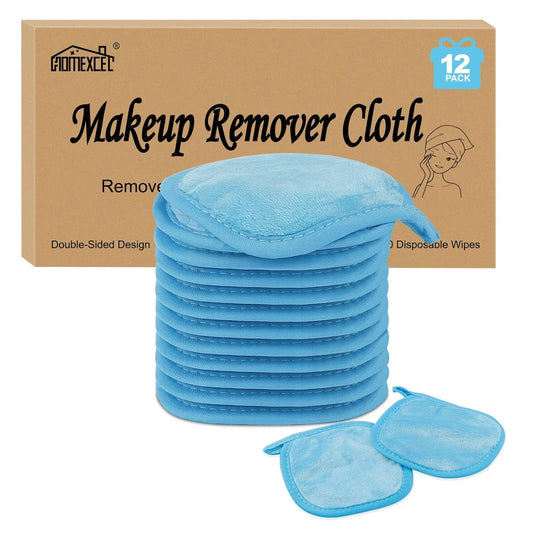 HOMEXCEL Makeup Remover Cloth 12 Count (Pack of 1), Reusable Makeup Remover Pads, Washable Ultra Soft Facial Cleansing Cloths For All Skin Types, 5 X 5 In, Blue