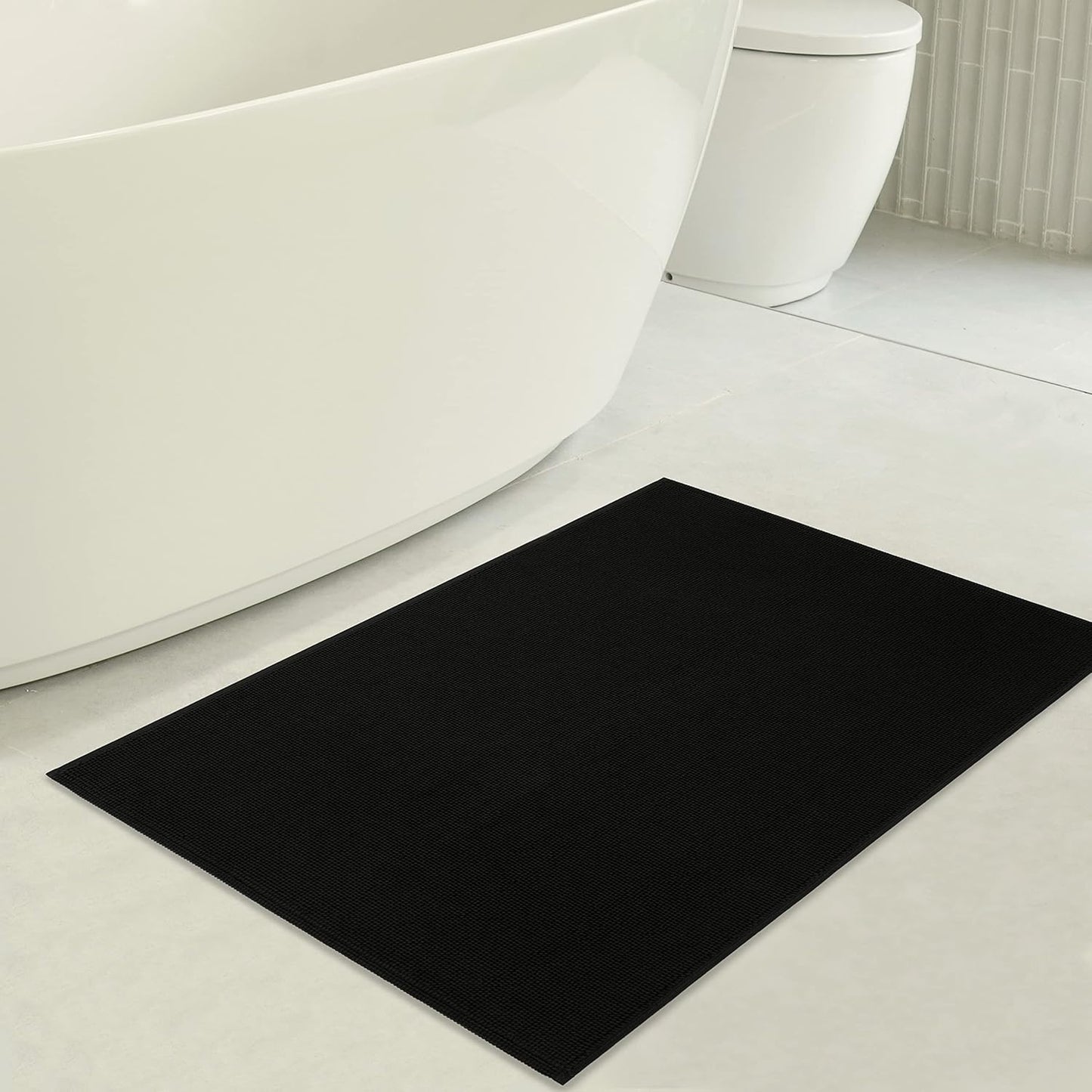 American Soft Linen Bath Rug, 20 in 34 in 100% Cotton Bath Mats Rugs for Bathroom, Slip Reducer Washable Shaggy Form Area Rugs, Black Bath Rug