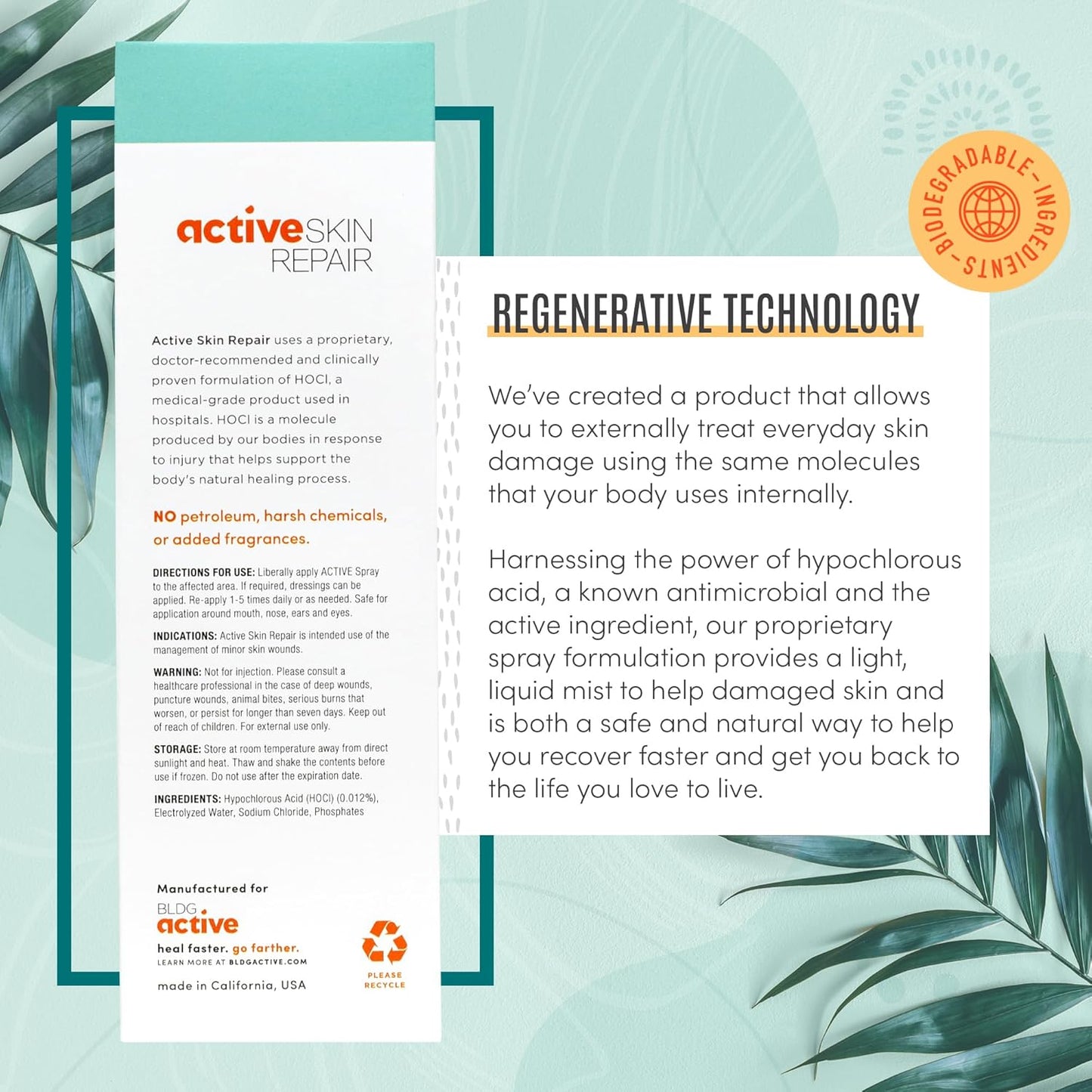 Active Skin Repair First Aid Healing Skin Spray - Natural & Non-Toxic with Hypochlorus Acid for Minor Cuts, Wounds, Scrapes, Rashes, Sunburns, & More, 3 oz