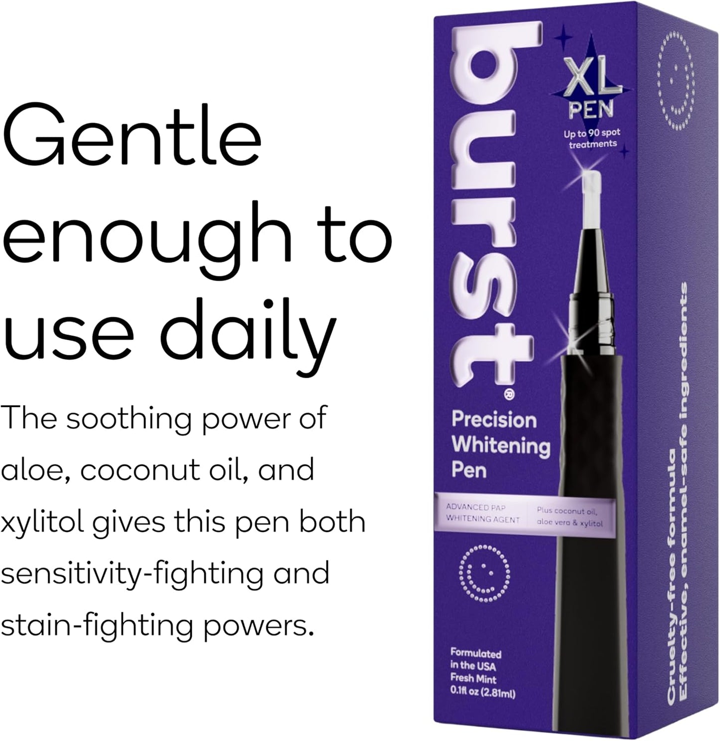 Burst Precision Whitening Pen, 9% HP, 45 Whitening Treatments, Enamel Safe, Vegan, Paraben Free, Delicious Flavor, 1 Count