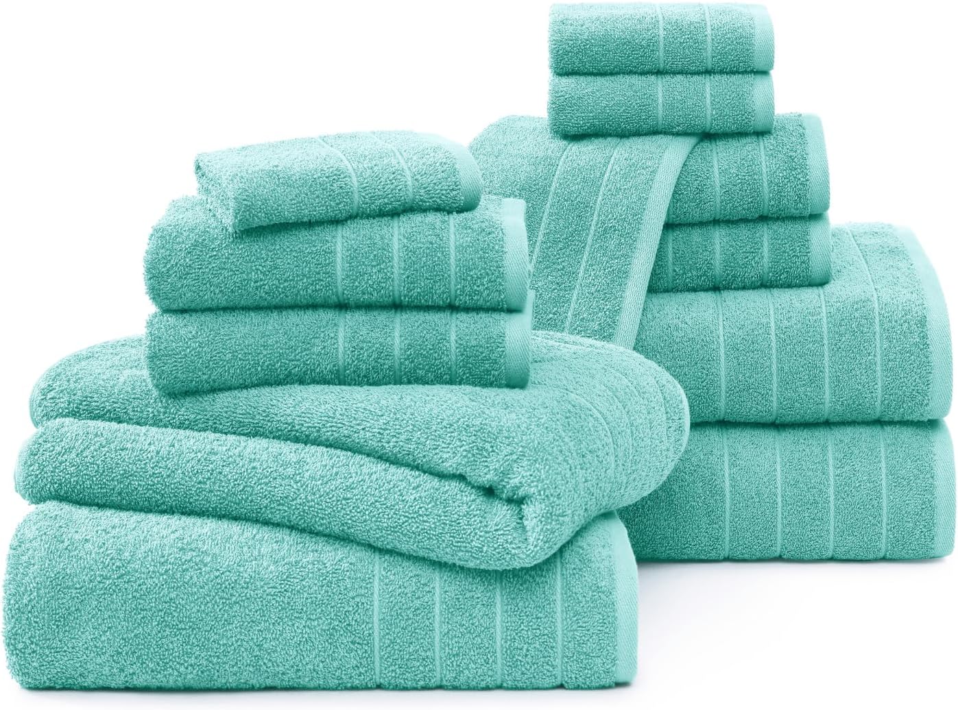 Casa Platino 100% Cotton Premium Bathroom Towel Set - 12 Pieces - Ring Spun, Quick Dry, Super Soft & Highly Absorbent - 4 Bath Towels, 4 Washcloths, 4 Hand Towels for Bathroom - Pre Shrunk - Aqua Sky