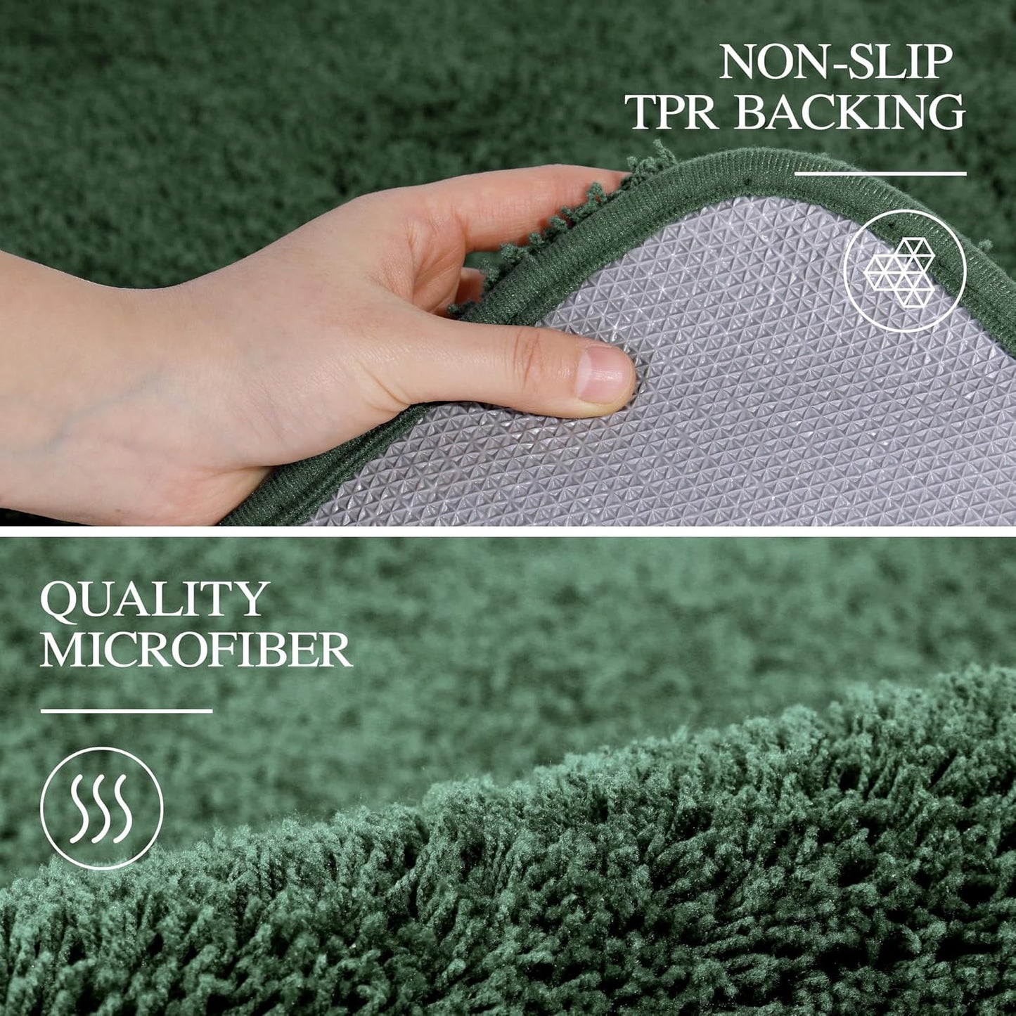 Walensee Bathroom Rug Non Slip Bath Mat (16 x 24, Hunter Green) Water Absorbent Soft Microfiber Shaggy Mat Machine Washable Bath Rug Thick Plush Rugs for Shower