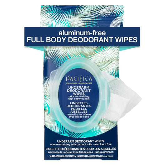 Pacifica Deodorant Wipes - Coconut Milk Underarm & Full Body Deodorant Wipes - Removes Sweat & Oil - Aluminum-Free - Natural Feminine Odor Control Clean Vegan & Cruelty-Free Dermatologist Tested