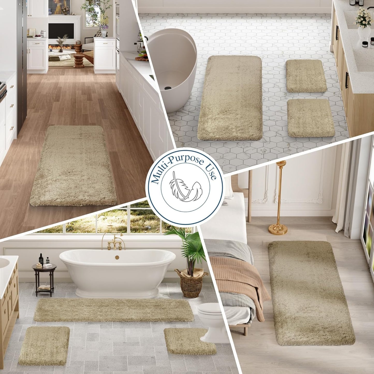 Walensee Large Bathroom Rug (24 x 36, Sand) Extra Soft and Absorbent Shaggy Bath Mat - Machine Washable Microfiber, Non Slip, Luxury Floor Mat