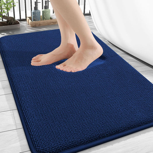 OLANLY Thick Memory Foam Bath Mat Rug 34x21, Extra Soft Absorbent Bathroom Rug, Quick Dry Bath Mats, Non-Slip, Machine Washable Carpet for Bathroom, Tub and Shower, Home Decor Accessories, Navy