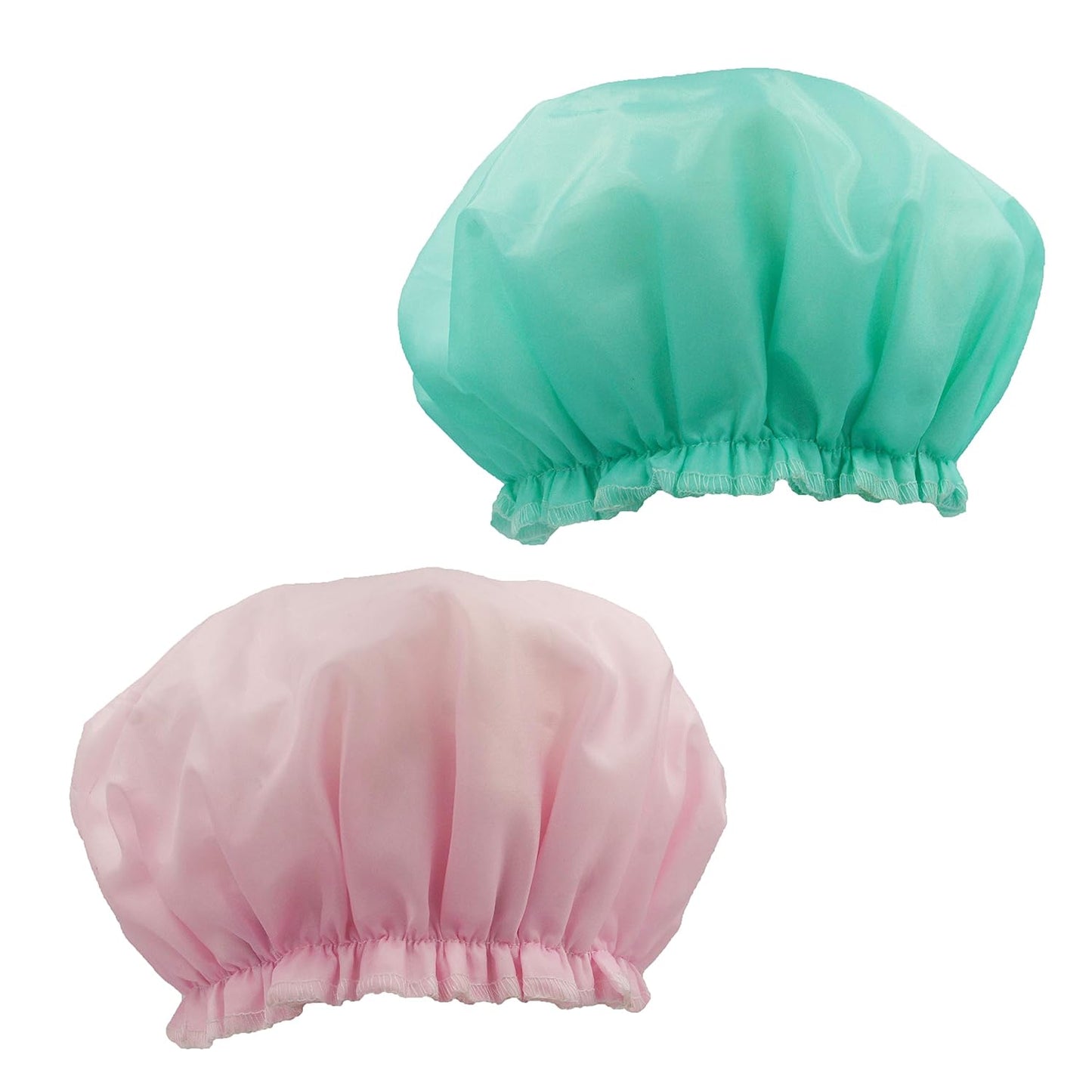 (2 Pack) Creamy Fashion Style Hair Cap Extra Large Double Layer Lined Waterproof Durable Eco-Friendly Shower Cap with Tight Elastic-Fashionista Collection Bath Cap (Solid Pattern)
