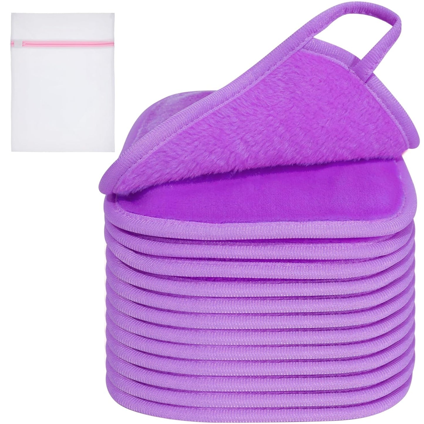 KODAMO Makeup Remover Cloth, Reusable Makeup Remover Pads Washable Travel Bag, Microfiber Makeup Removal Face Wash Cloths with Just Water, 12 Pack/Violet